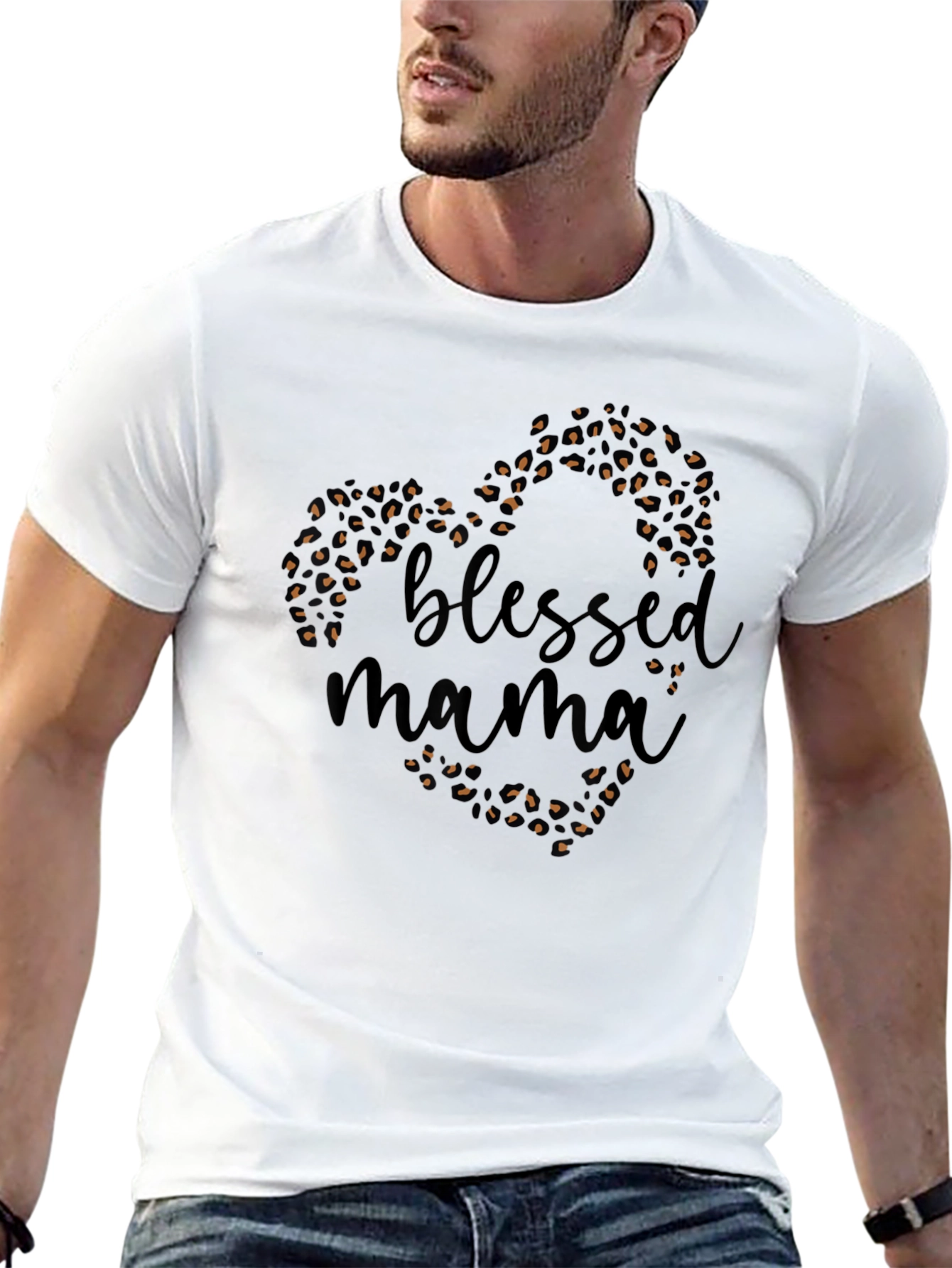 Blessed Mama Leopard Print Heart T-Shirt