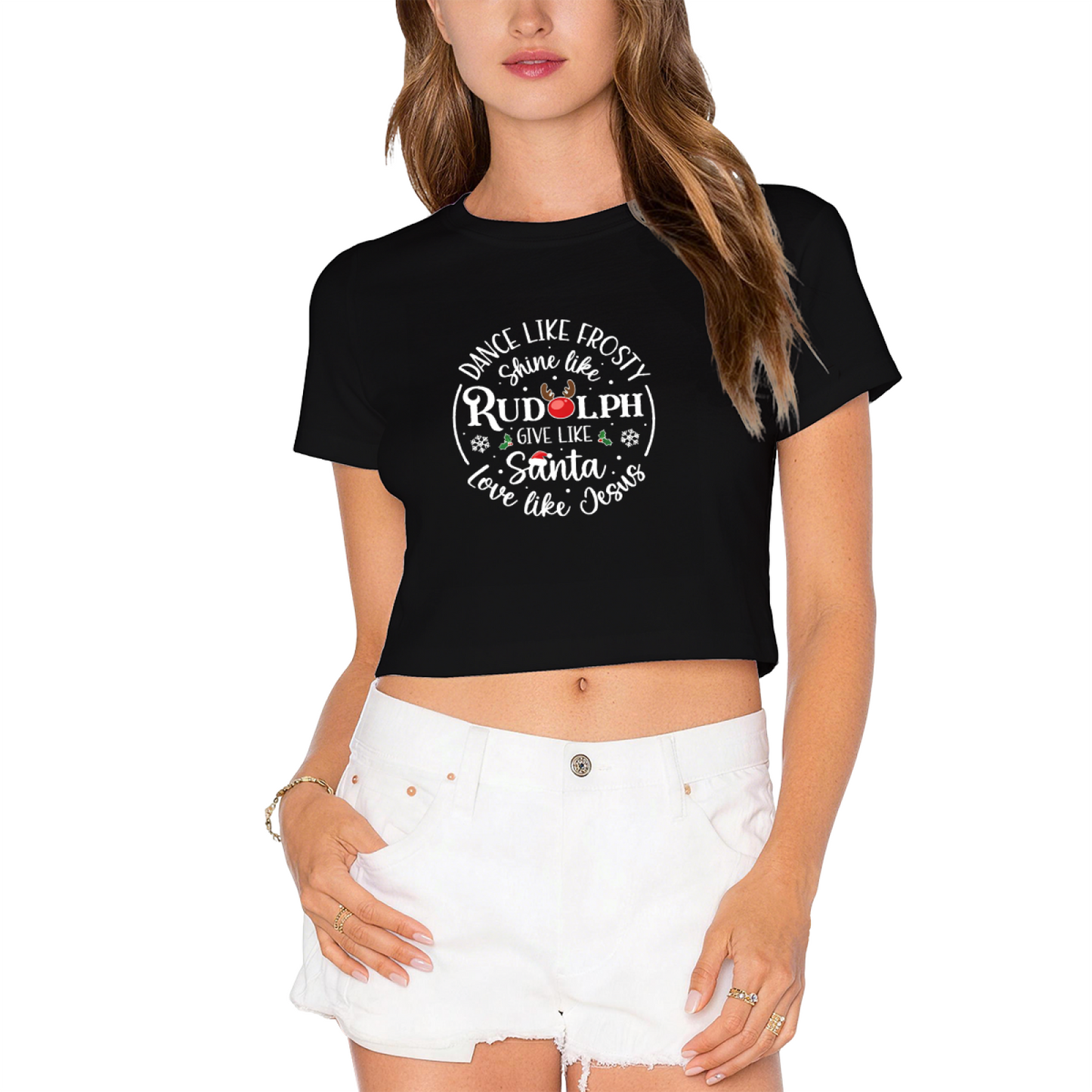 Dance Like Frosty Shine Like Rudolph Christmas Crop Top