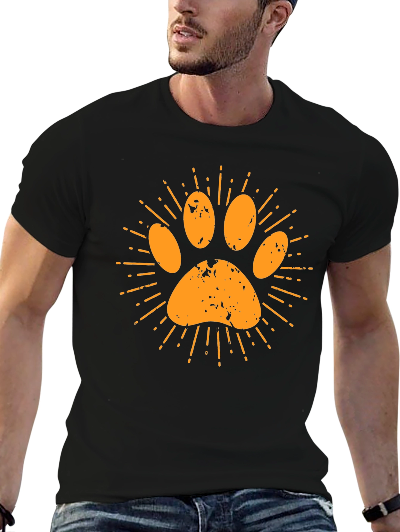 Paw Print Graphic Tee - Casual Black T-Shirt