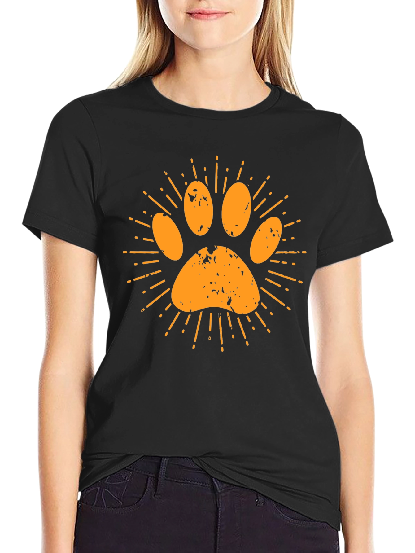 Paw Print Graphic Tee - Casual Black T-Shirt