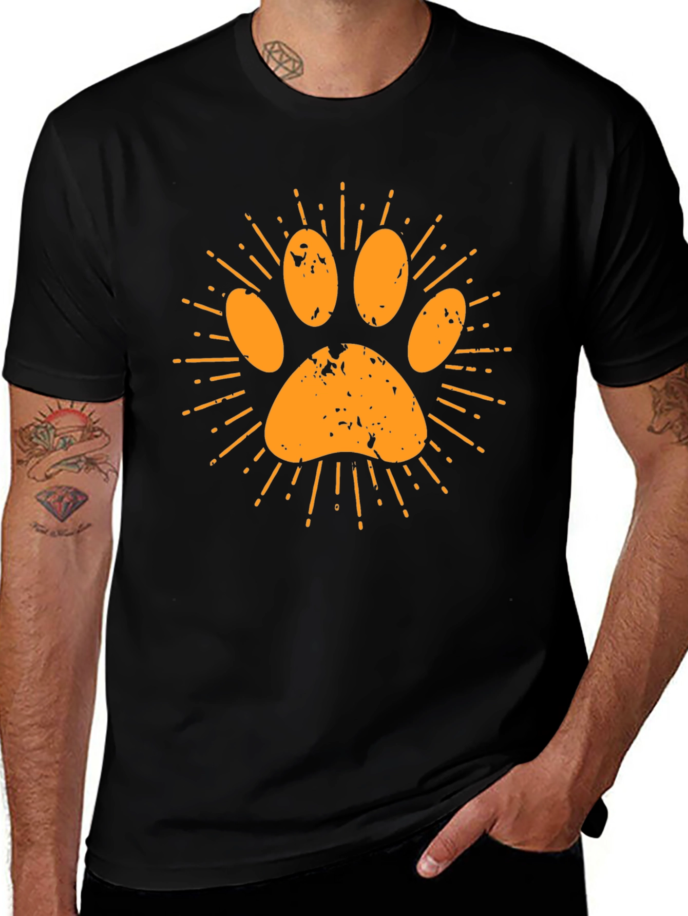 Paw Print Graphic Tee - Casual Black T-Shirt