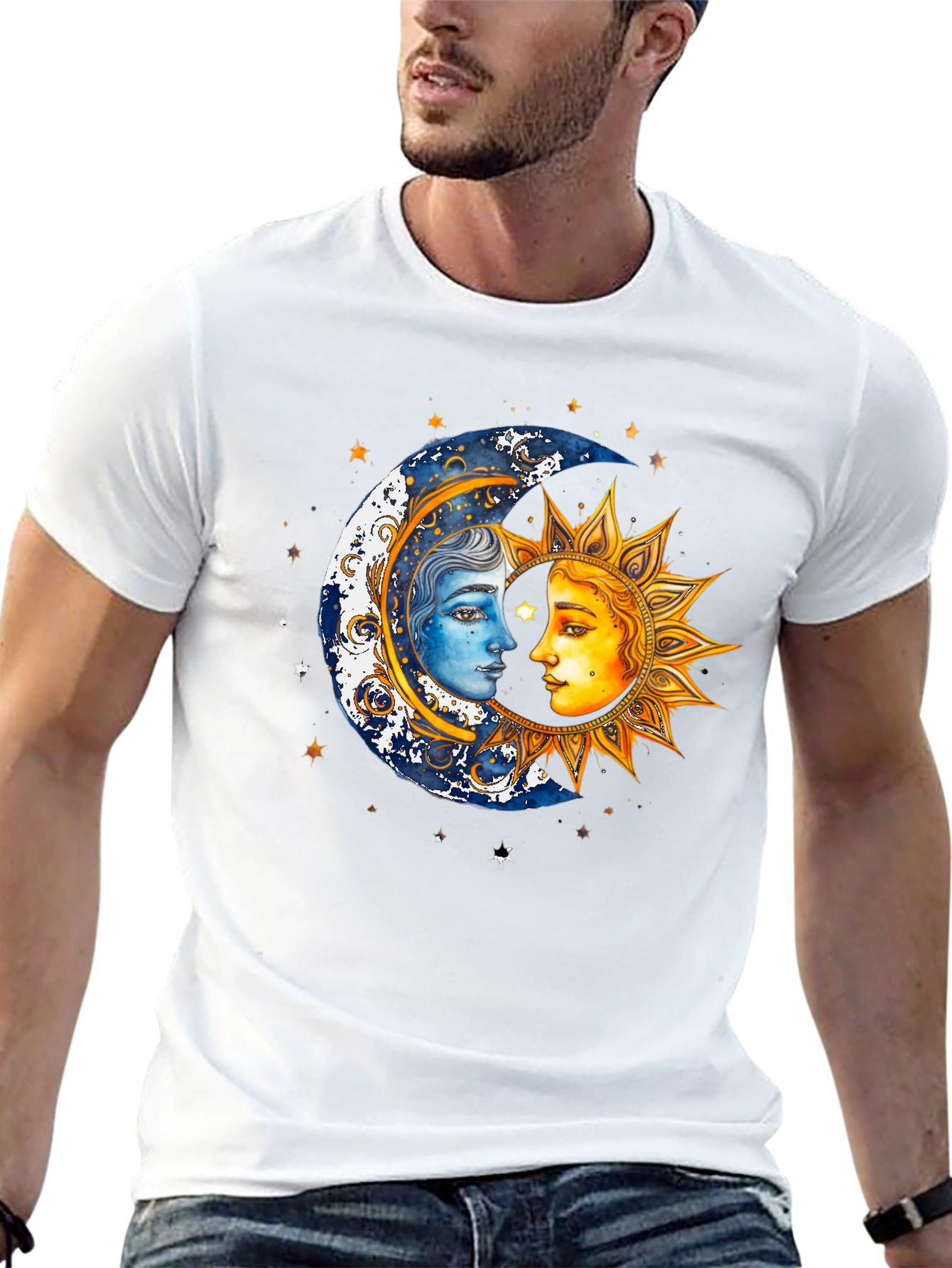 Celestial Sun and Moon Graphic T-Shirt