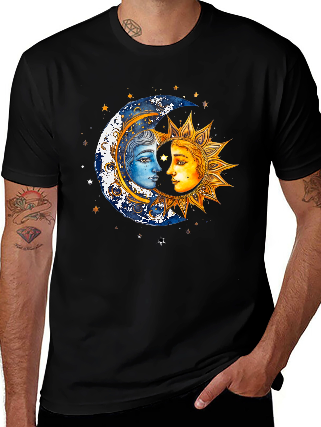 Celestial Sun and Moon Graphic T-Shirt