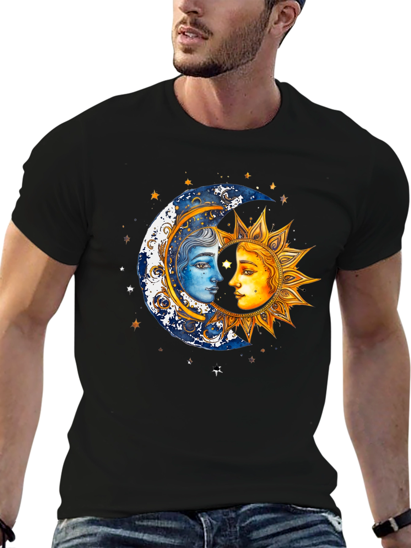 Celestial Sun and Moon Graphic T-Shirt