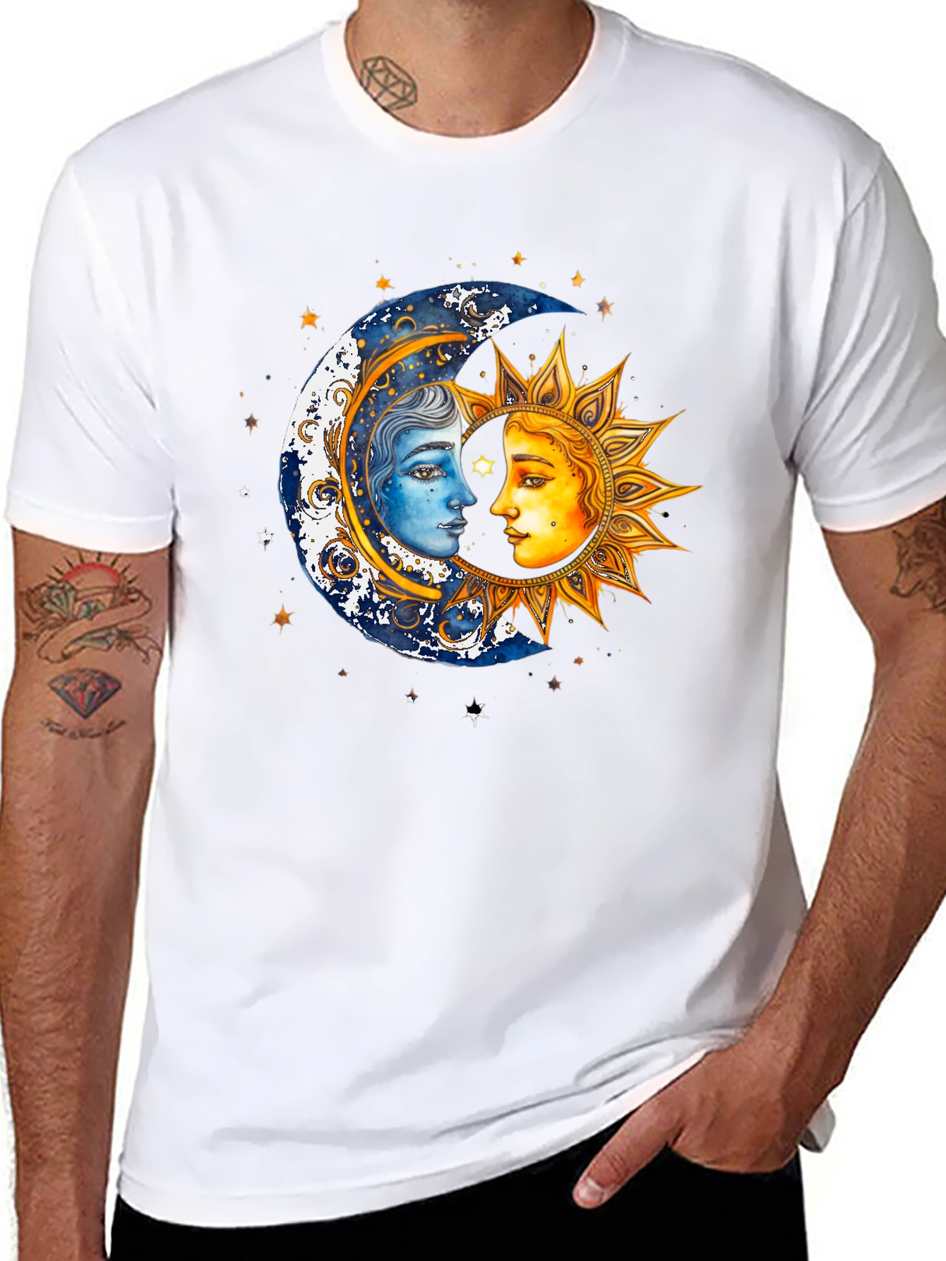 Celestial Sun and Moon Graphic T-Shirt