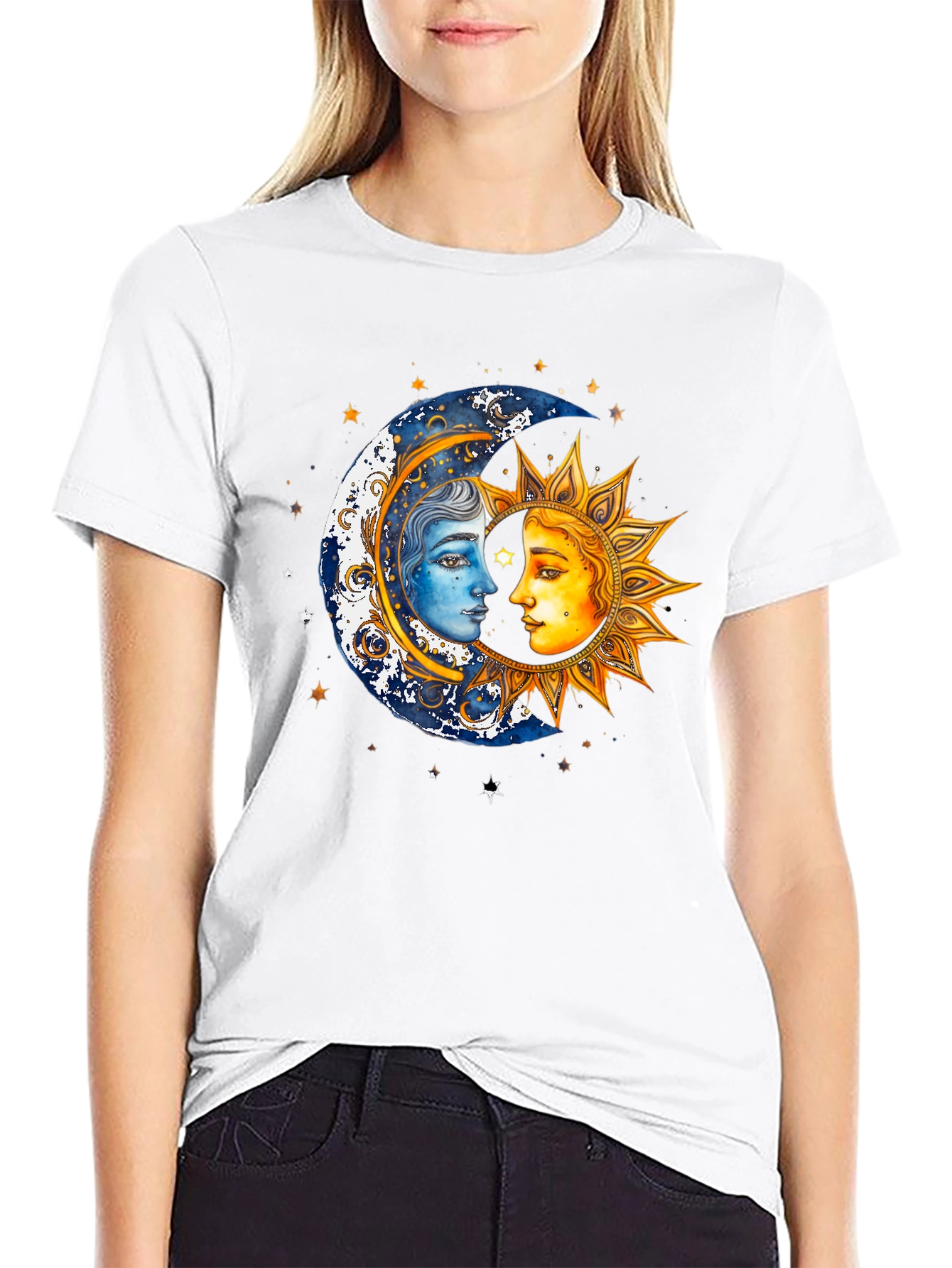 Celestial Sun and Moon Graphic T-Shirt