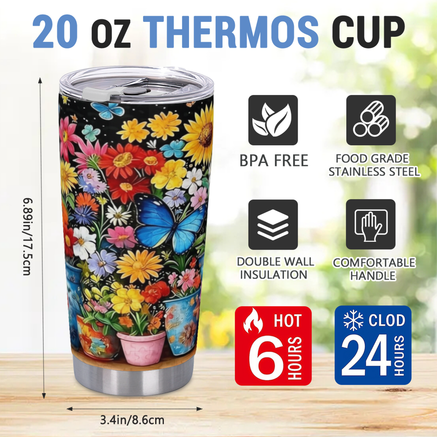 African Safari Wild Animal Water Reflection 20oz Wildlife Tumbler
