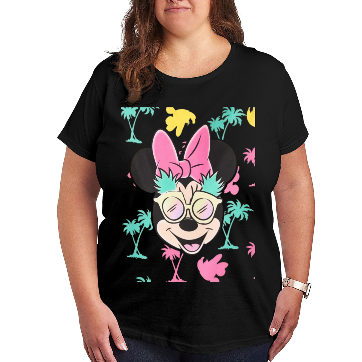 Tropical Summer Minnie Mouse Graphic Plus Size Women Tee