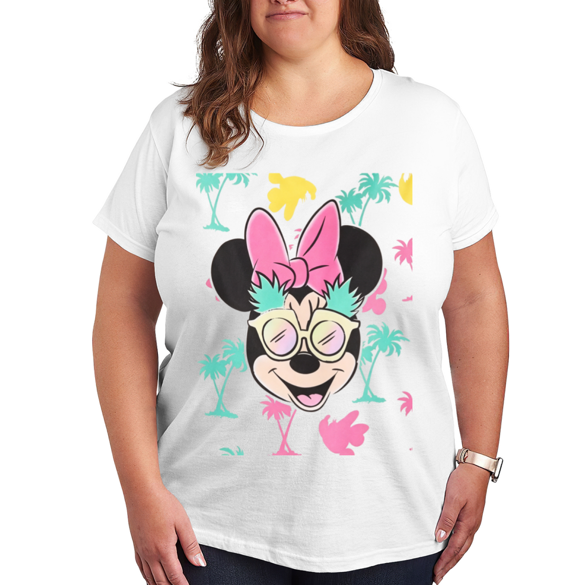 Tropical Summer Minnie Mouse Graphic Plus Size Women Tee