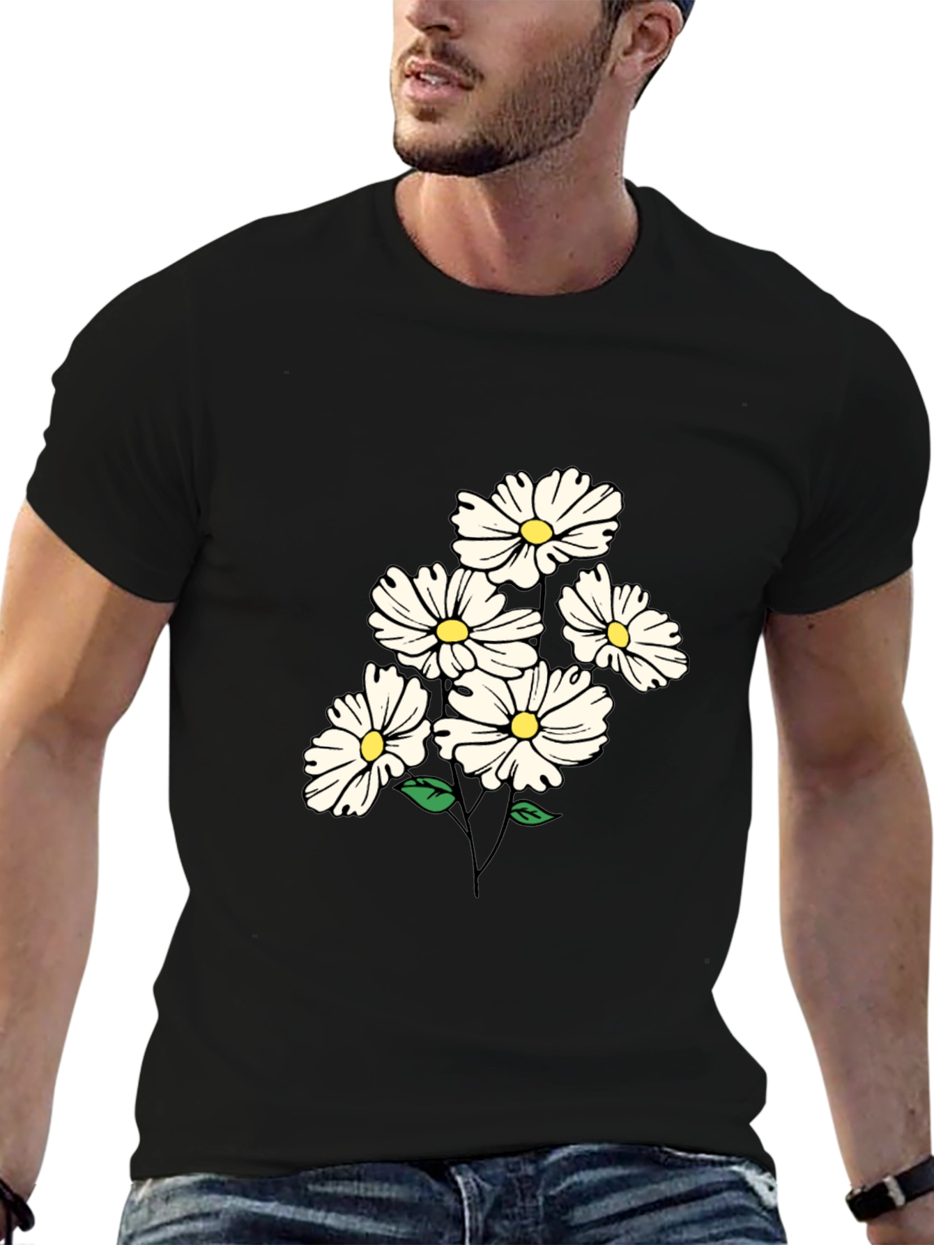 Black Daisy Flower Graphic Tee