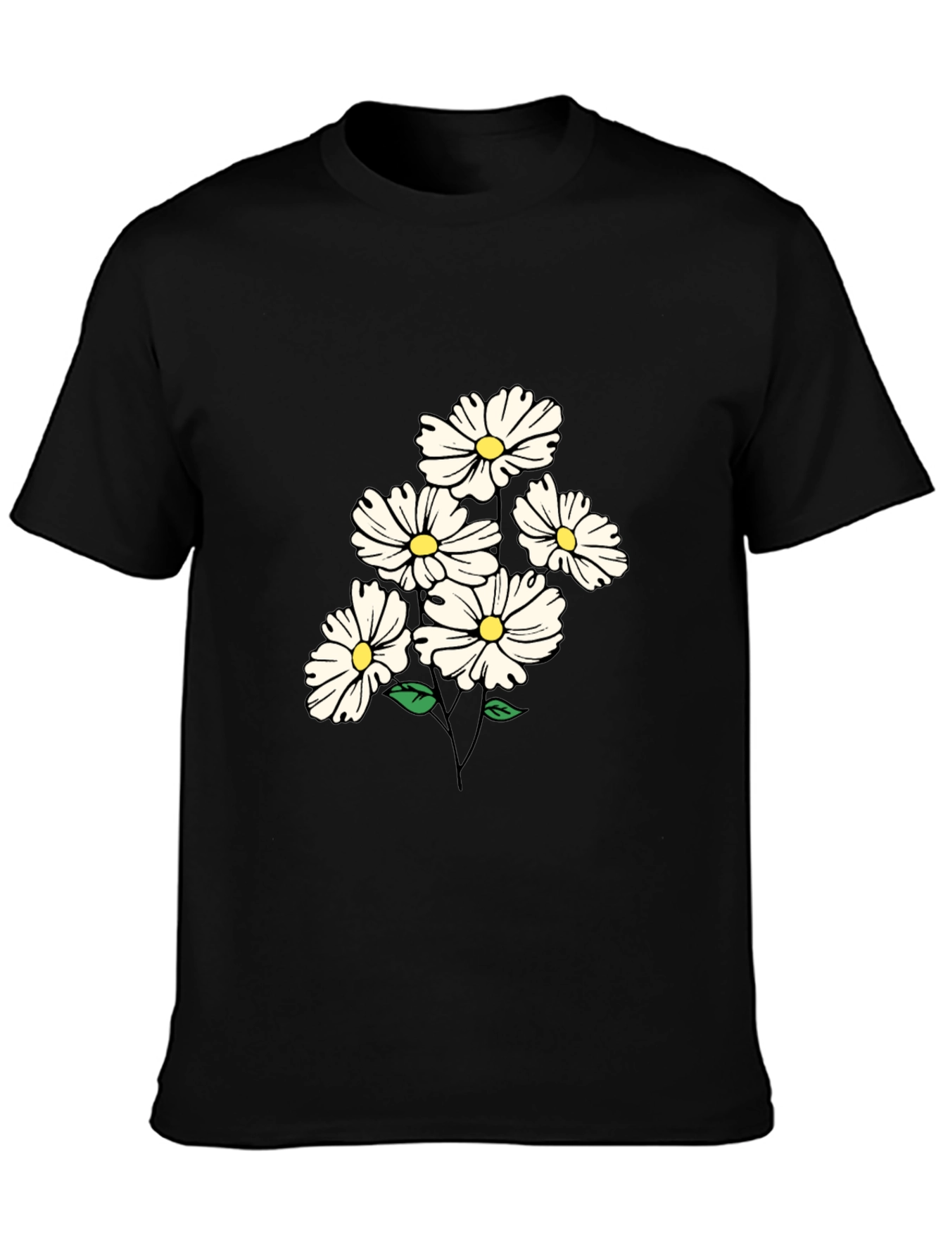 Black Daisy Flower Graphic Tee