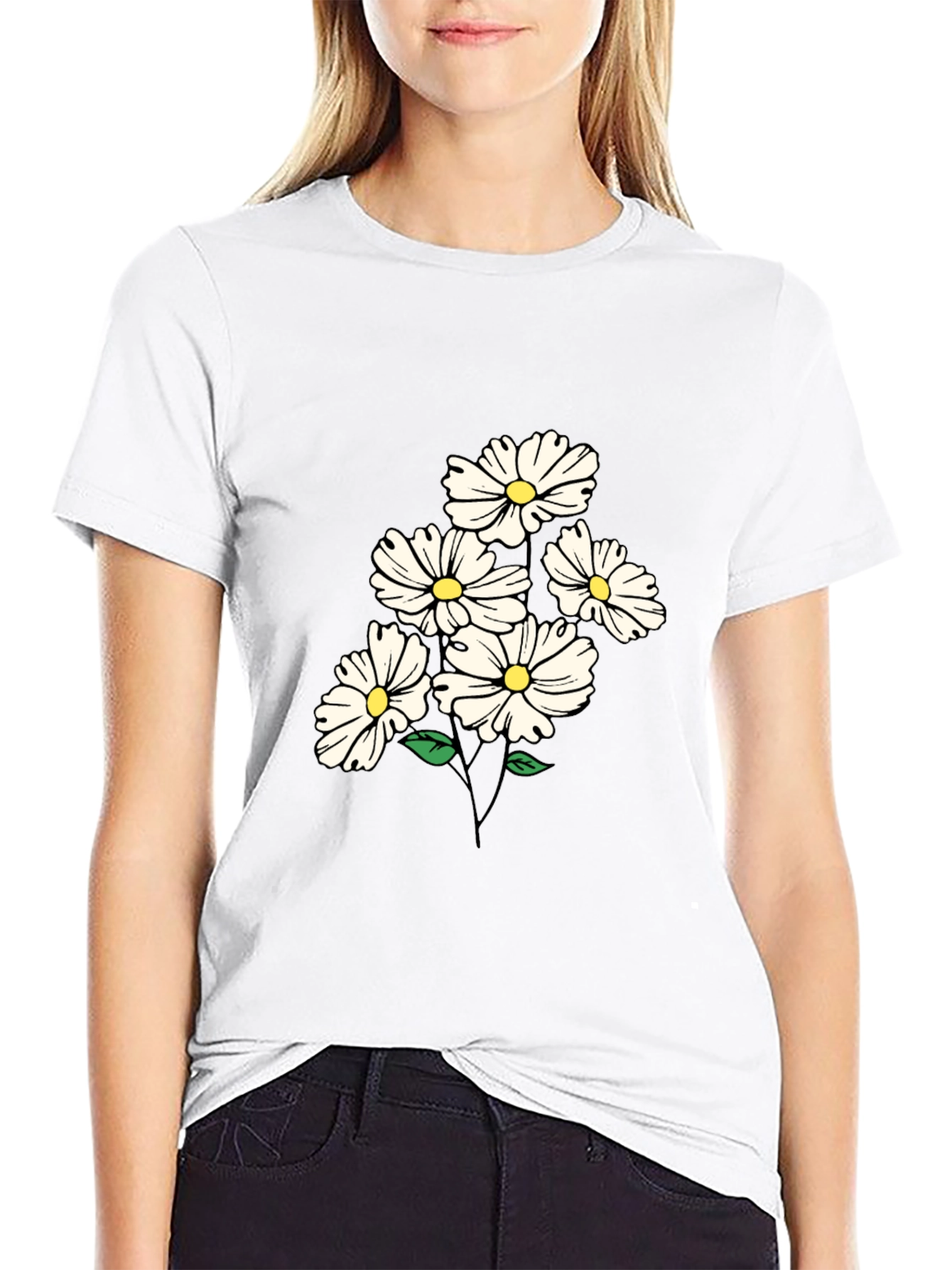 Black Daisy Flower Graphic Tee