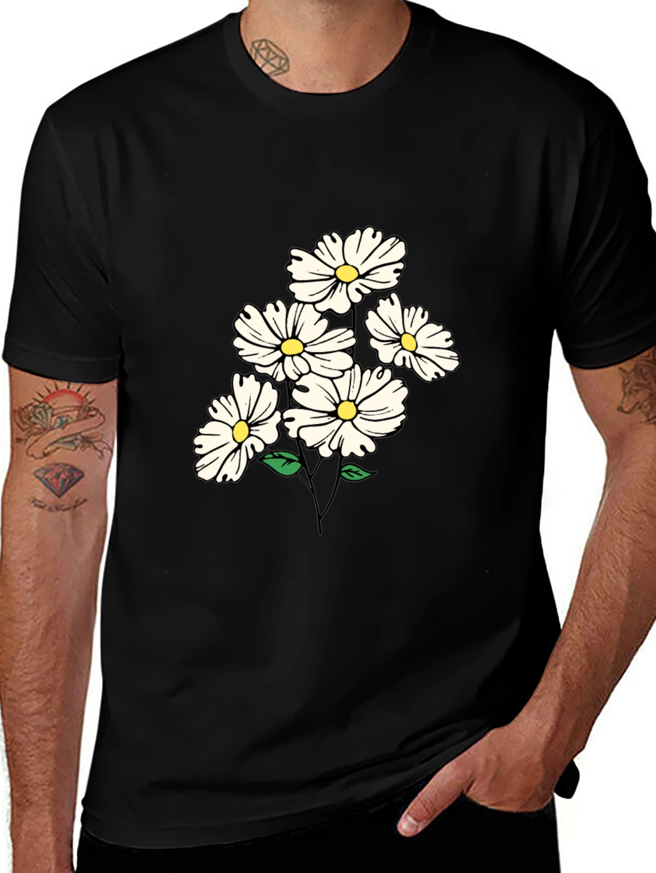 Black Daisy Flower Graphic Tee