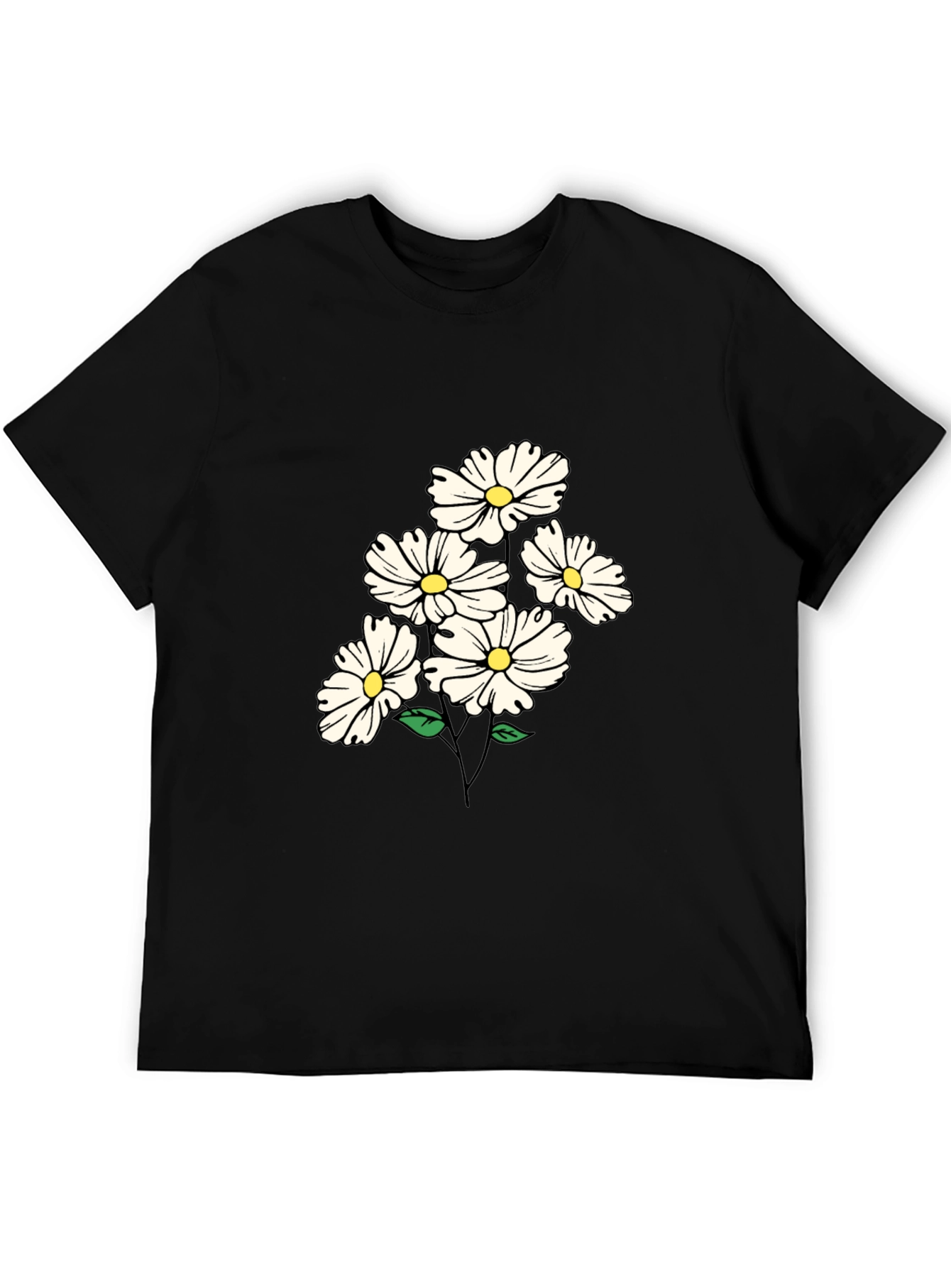 Black Daisy Flower Graphic Tee