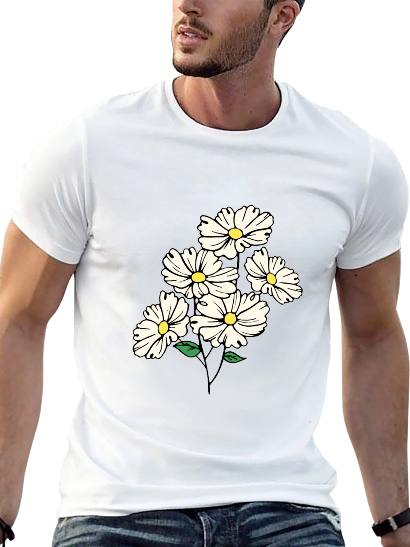 Black Daisy Flower Graphic Tee