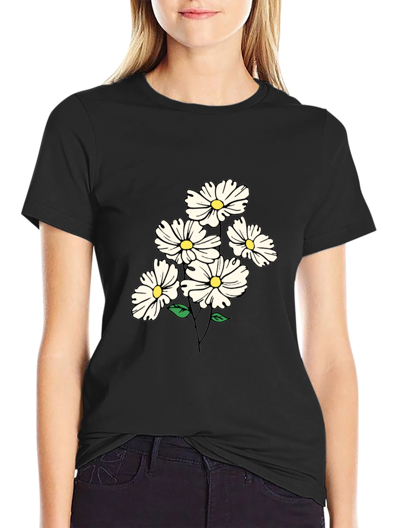 Black Daisy Flower Graphic Tee