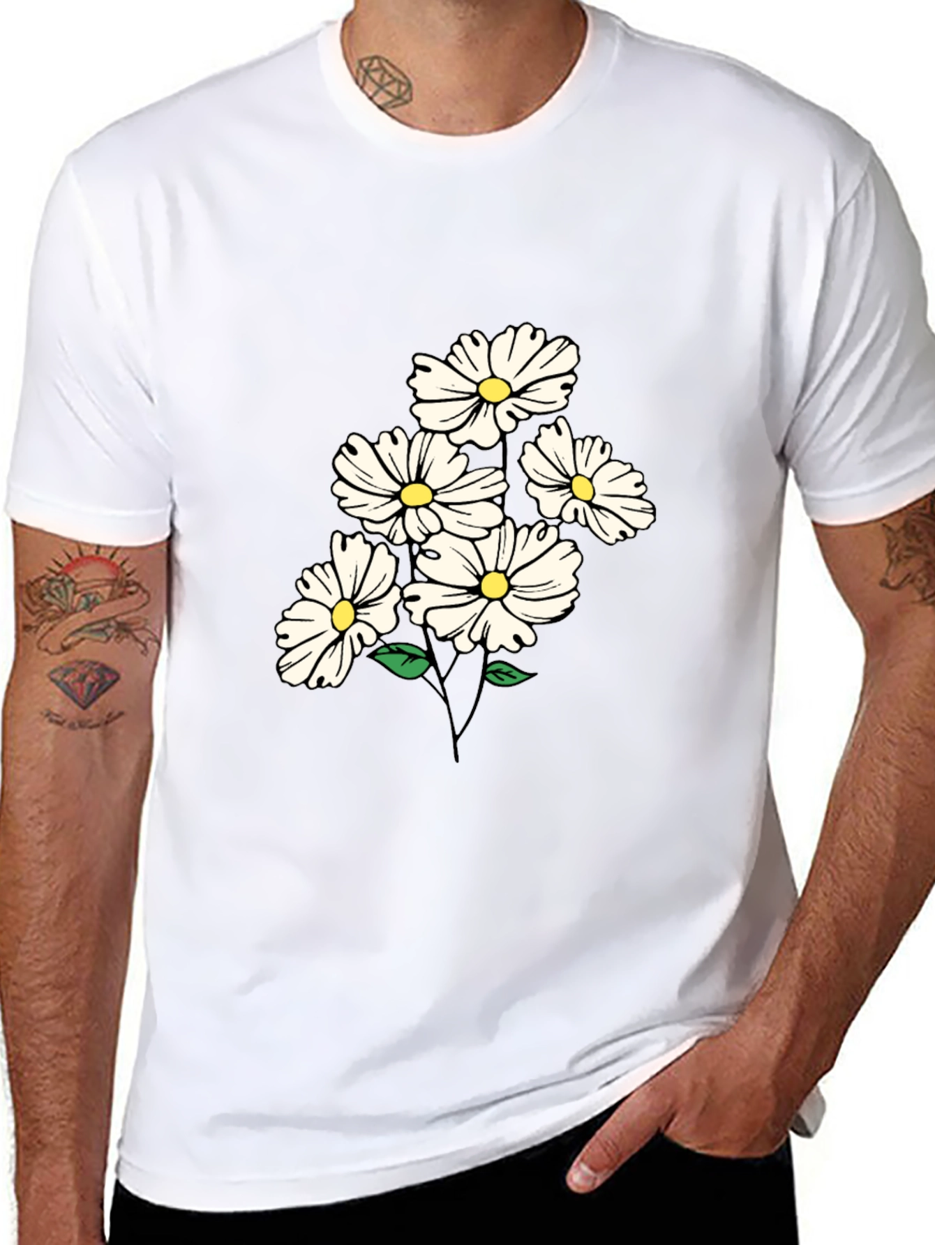 Black Daisy Flower Graphic Tee