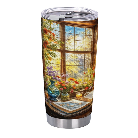 Vintage Sunlit Window Bouquet Book Warm Cottage Tumbler