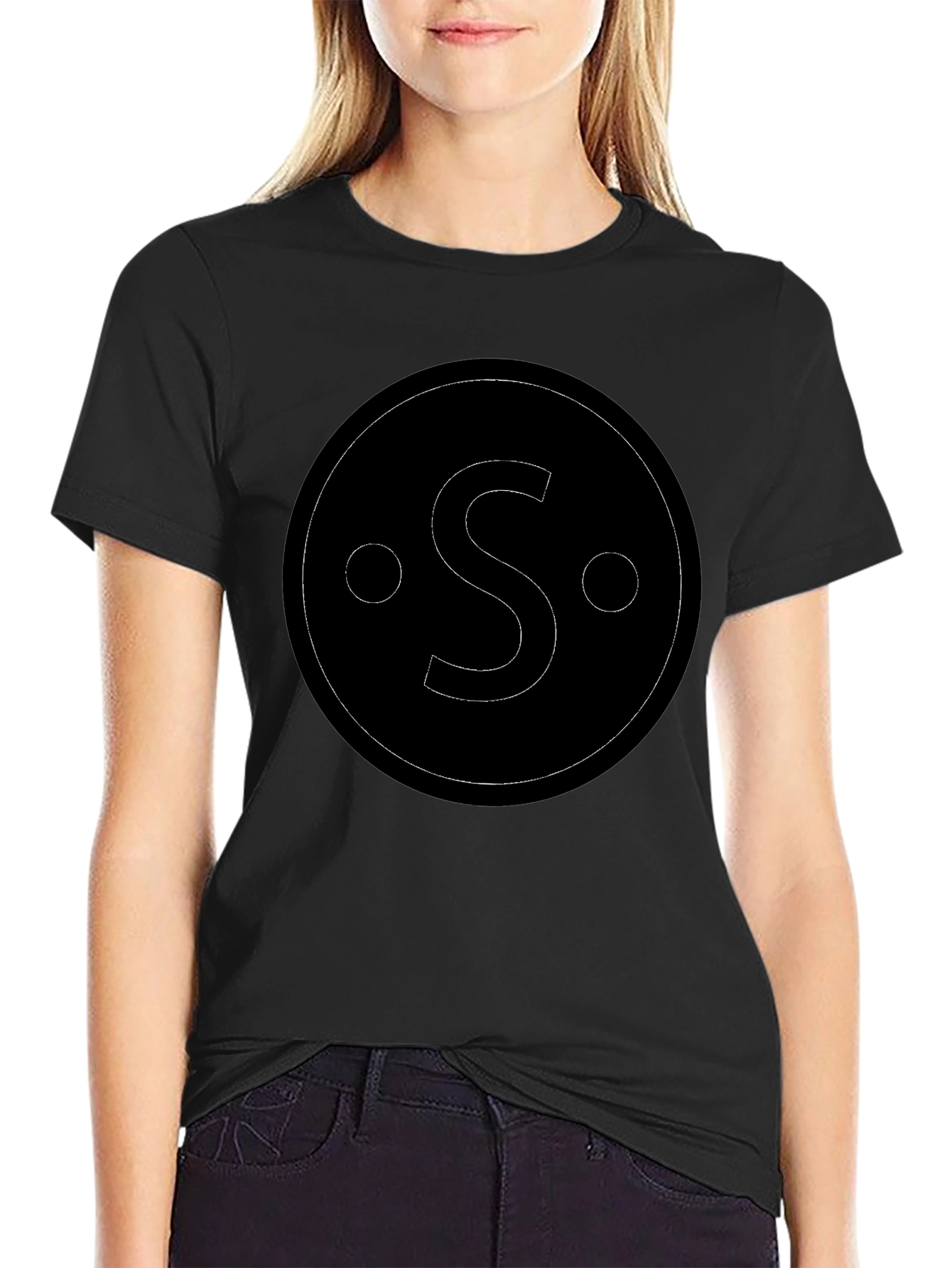 Minimalist S Circle Graphic Black T-Shirt
