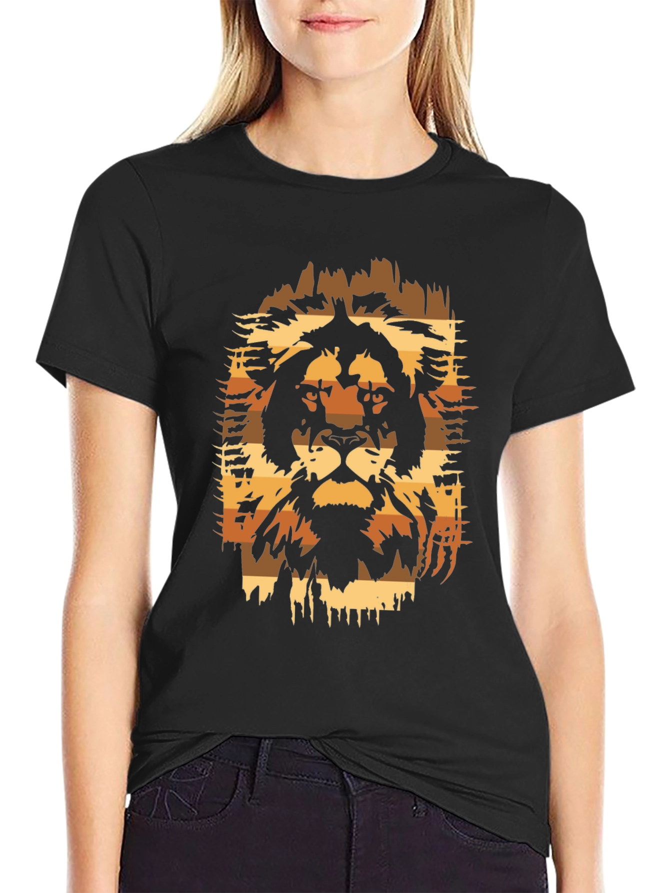 Lion Graphic Print Black T-Shirt - Animal Design