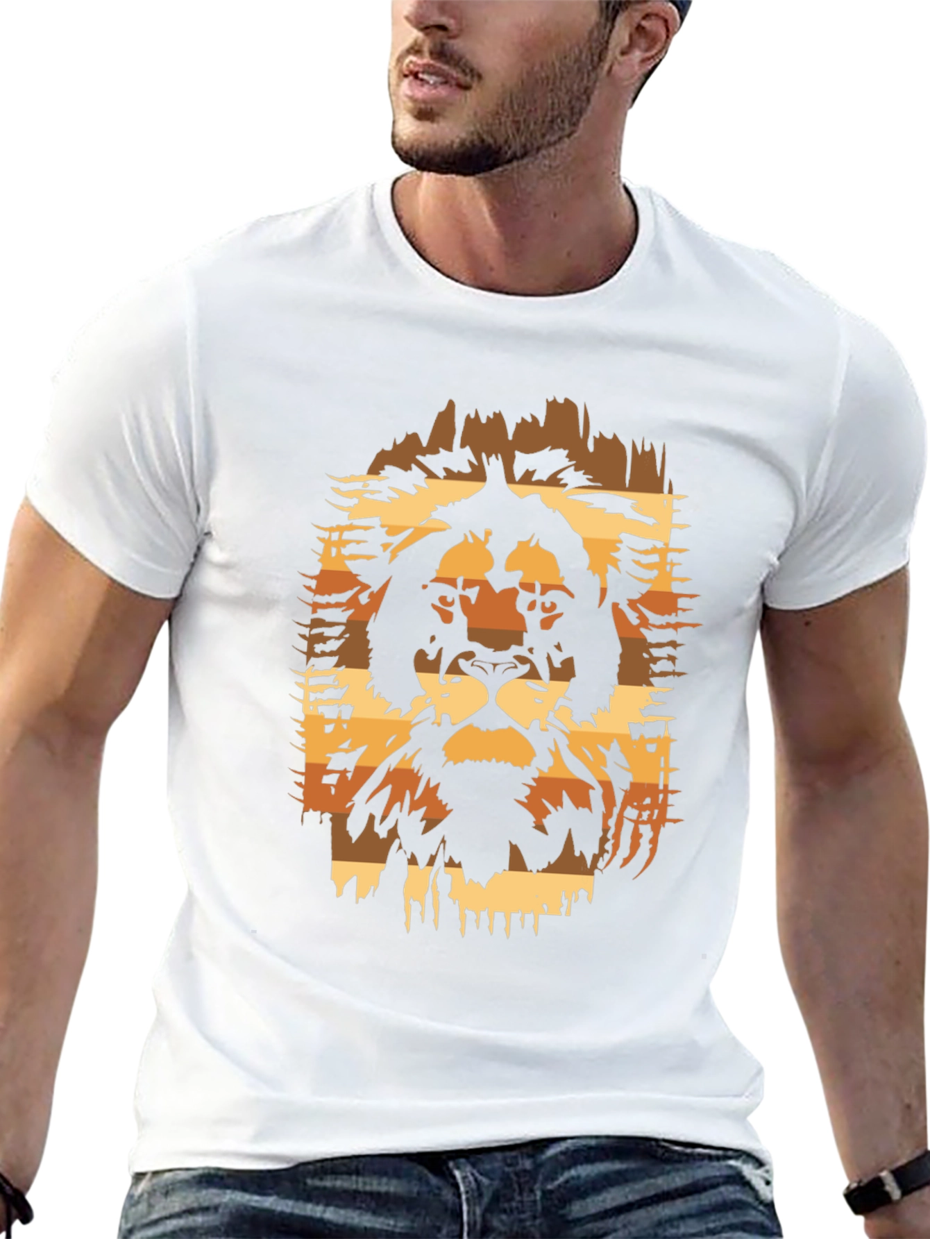 Lion Graphic Print Black T-Shirt - Animal Design