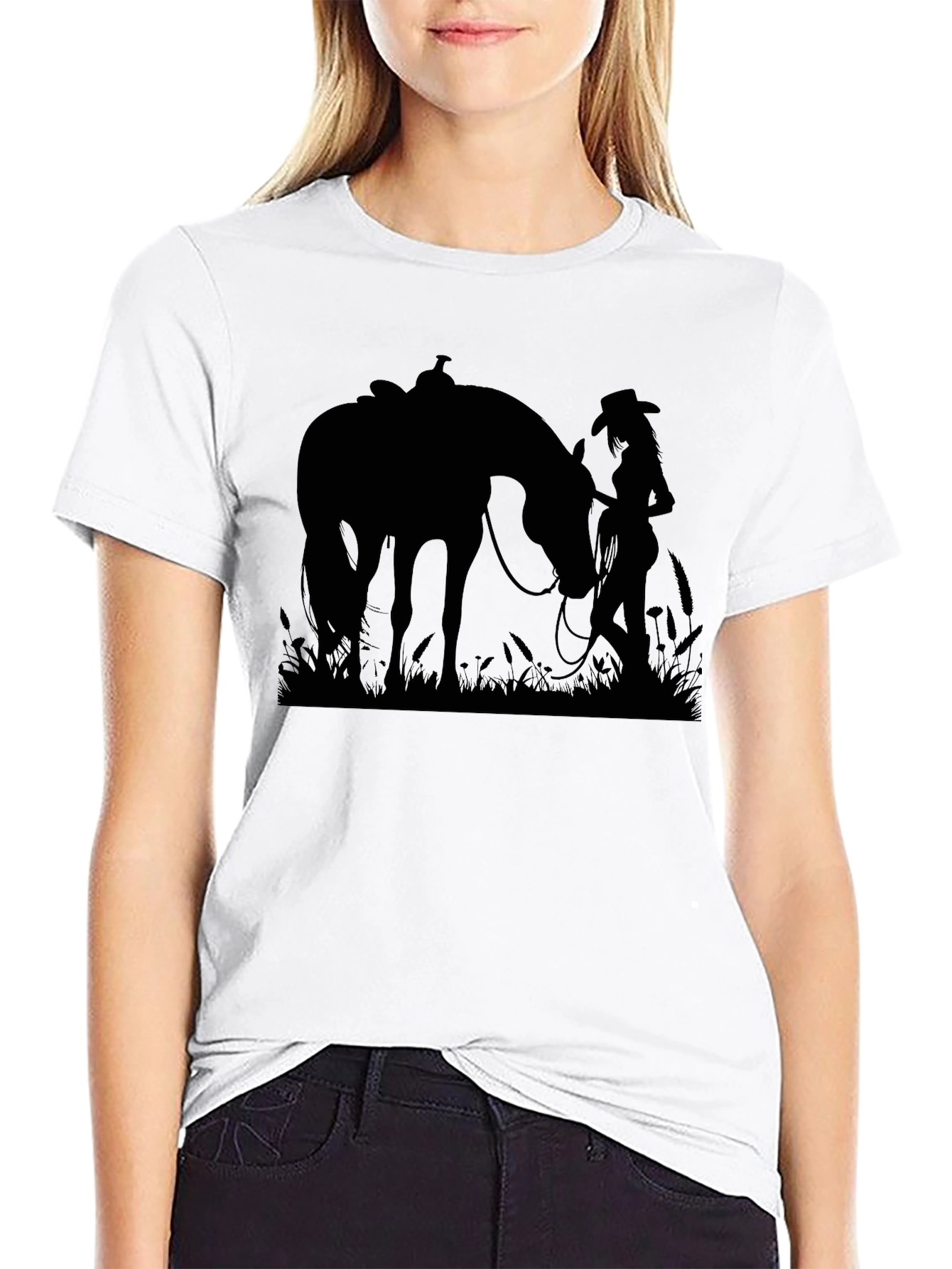 Cowgirl and Horse Silhouette T-Shirt