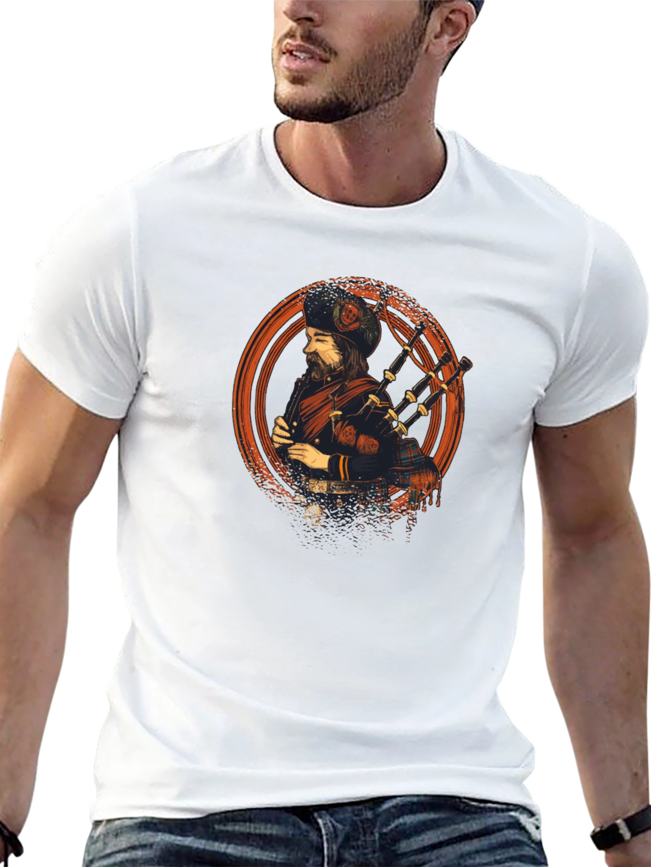 Scottish Bagpiper Graphic Tee - Cool Design T-Shirt