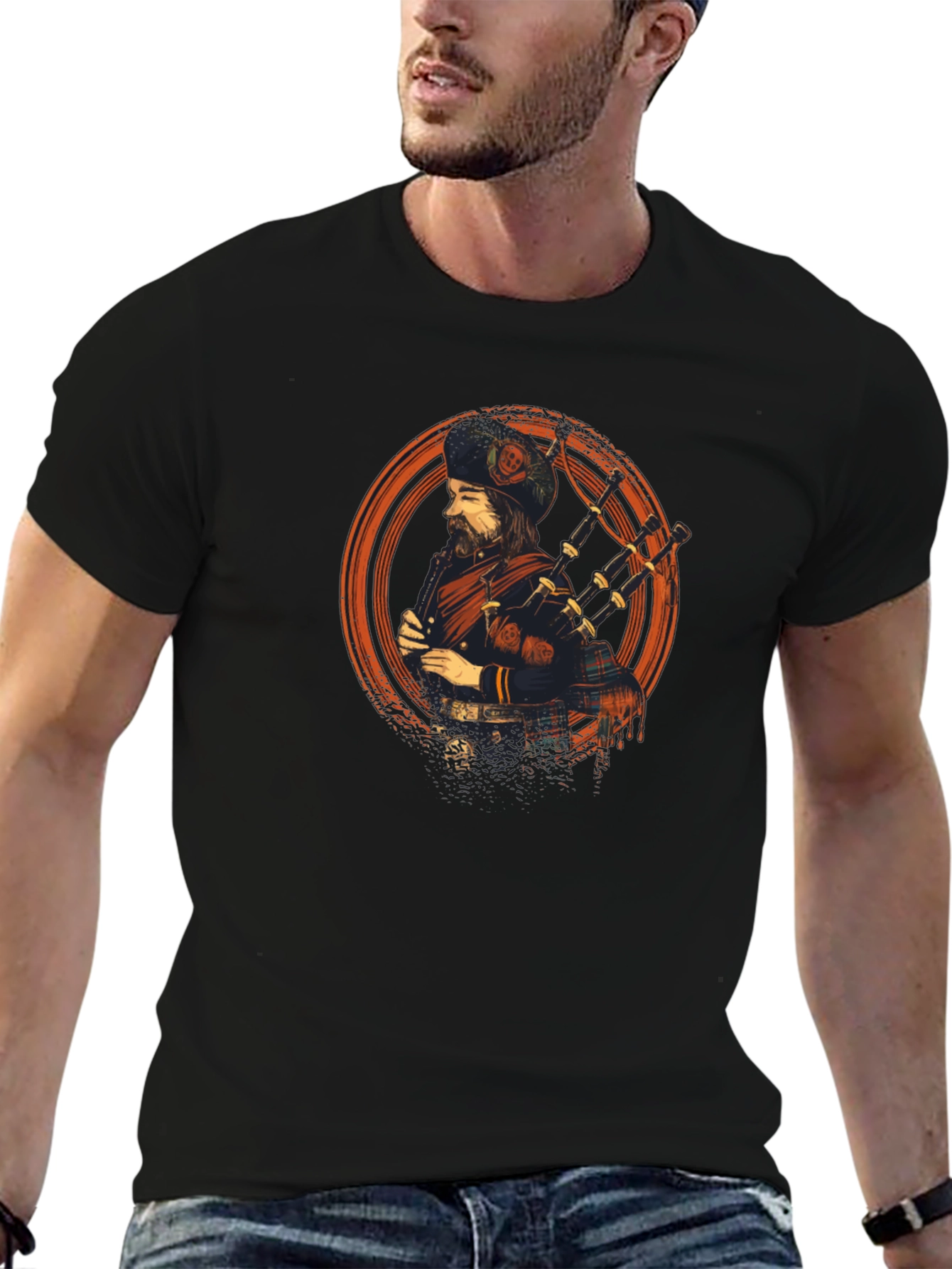 Scottish Bagpiper Graphic Tee - Cool Design T-Shirt