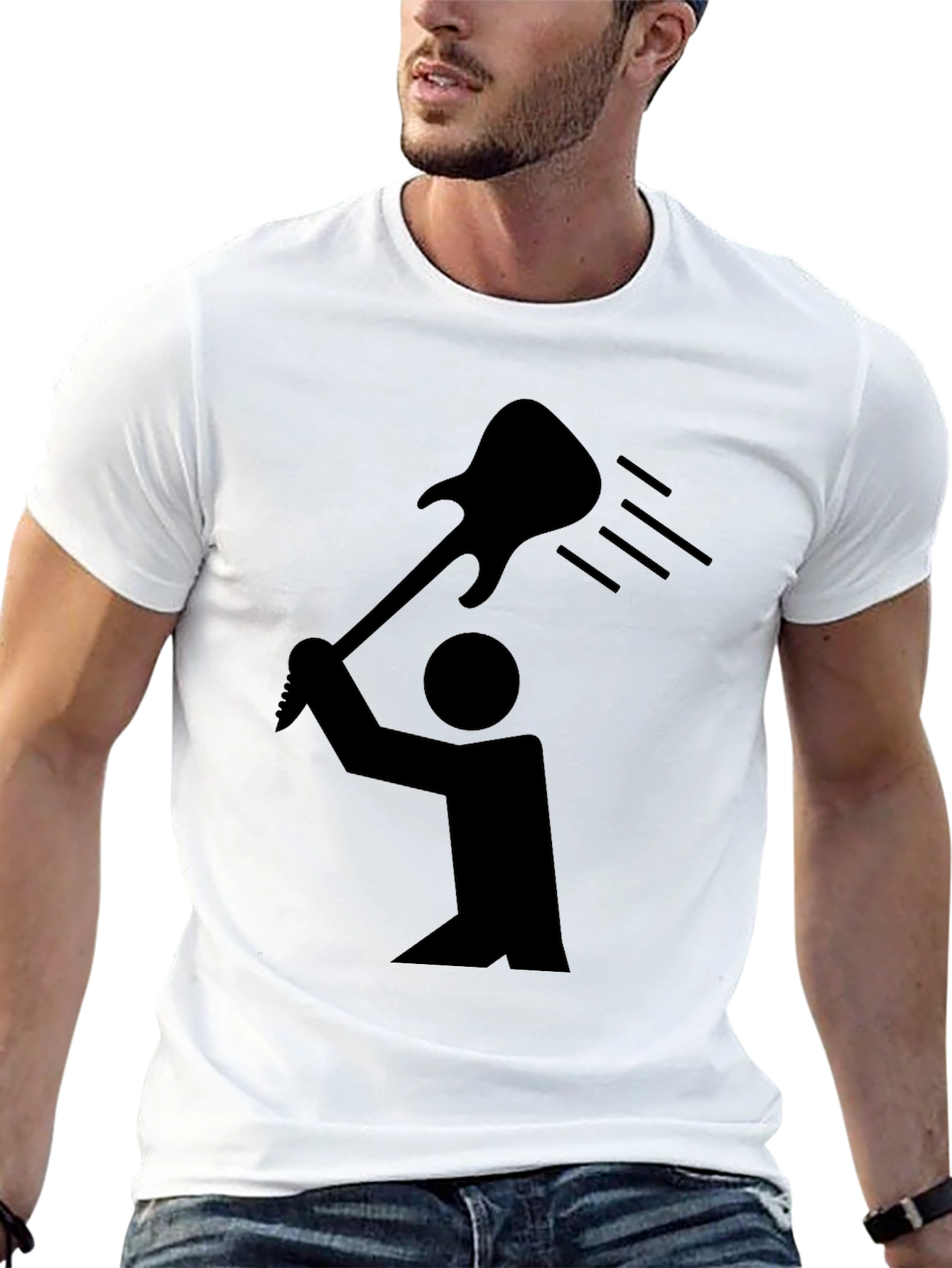 Guitar Smash Graphic Tee - Black Cotton Rocker T-Shirt