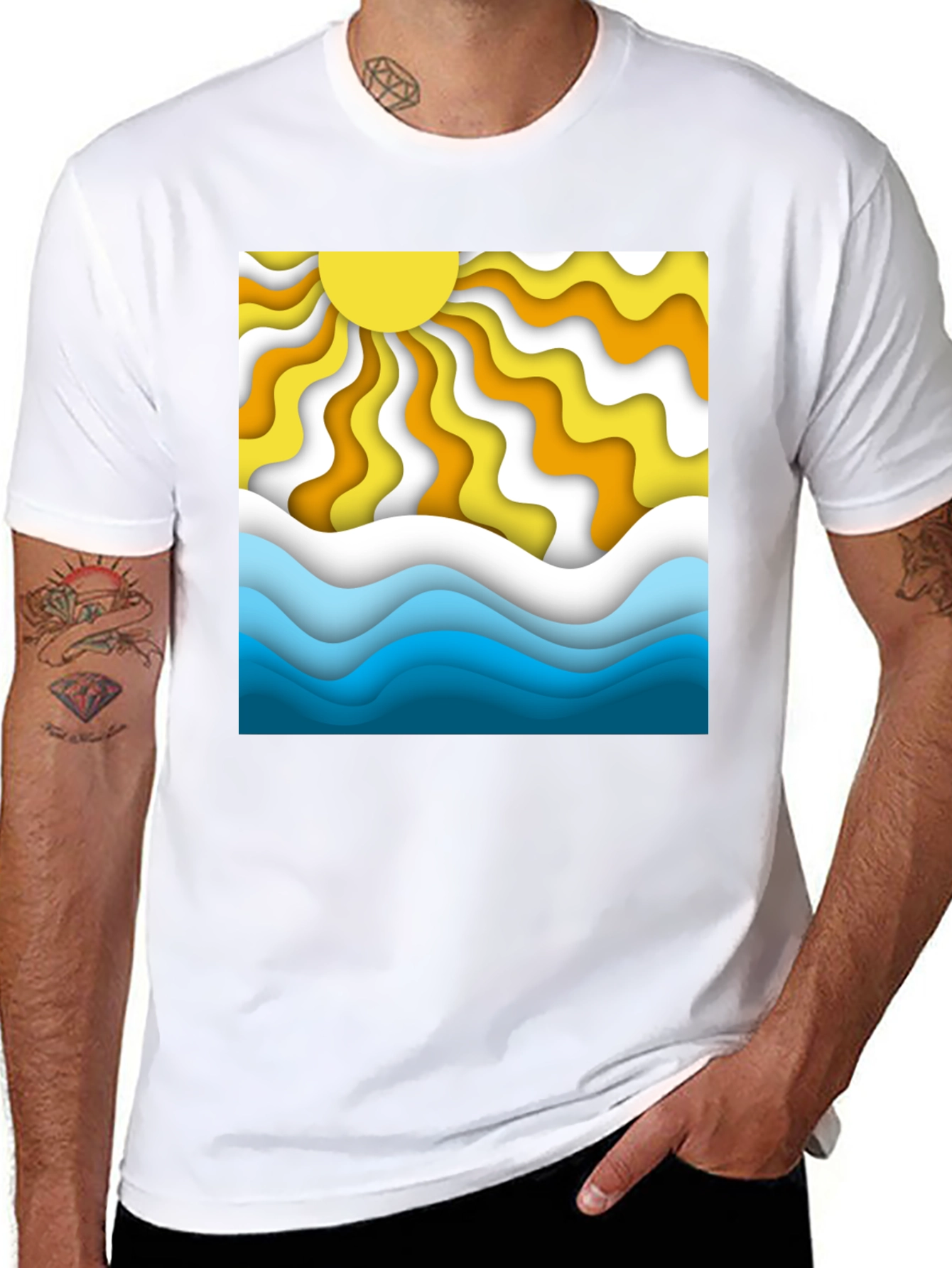 Retro Sun & Waves Graphic T-Shirt