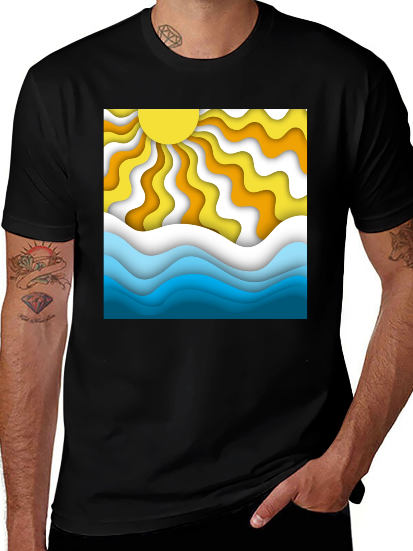 Retro Sun & Waves Graphic T-Shirt