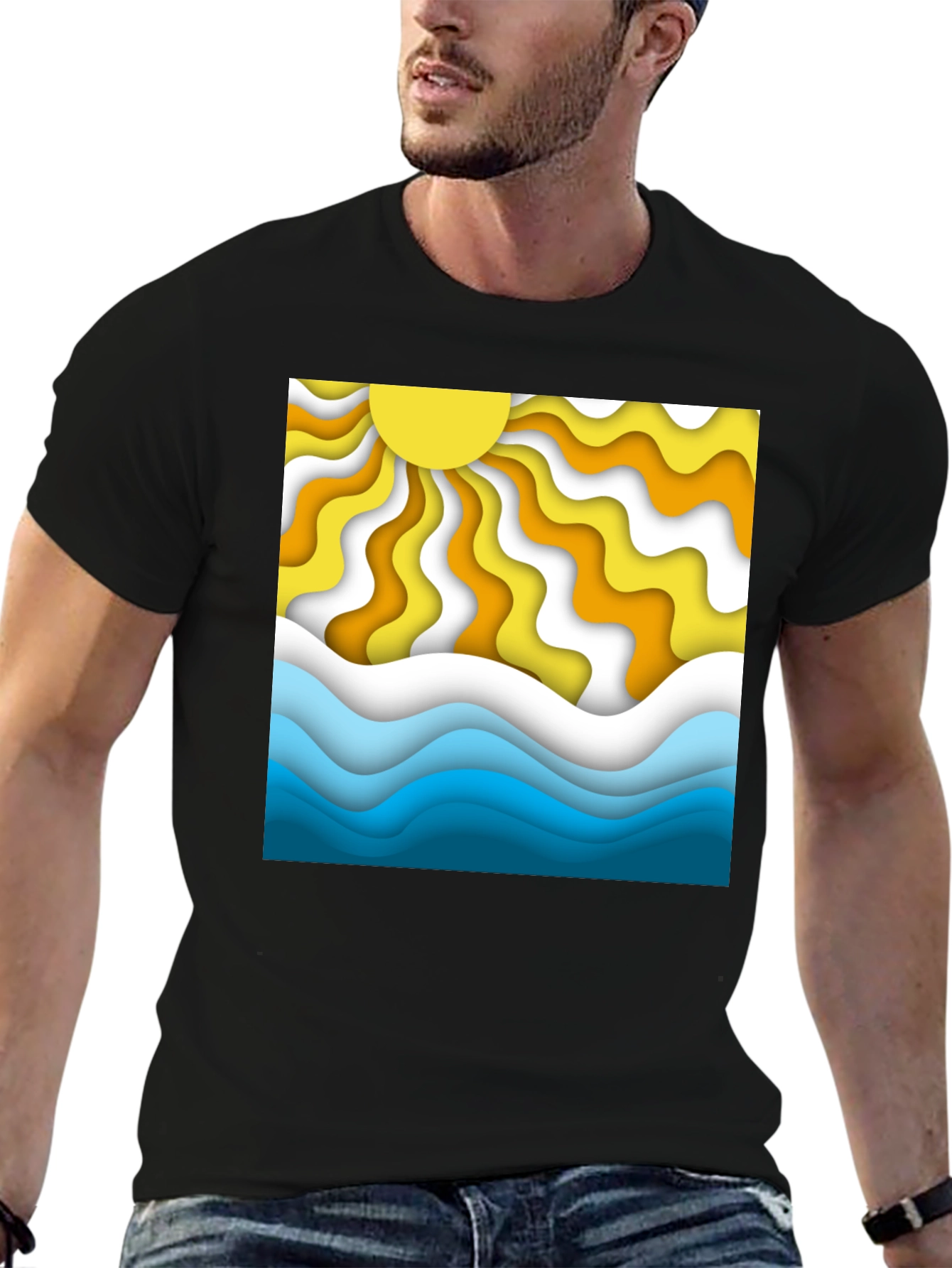 Retro Sun & Waves Graphic T-Shirt