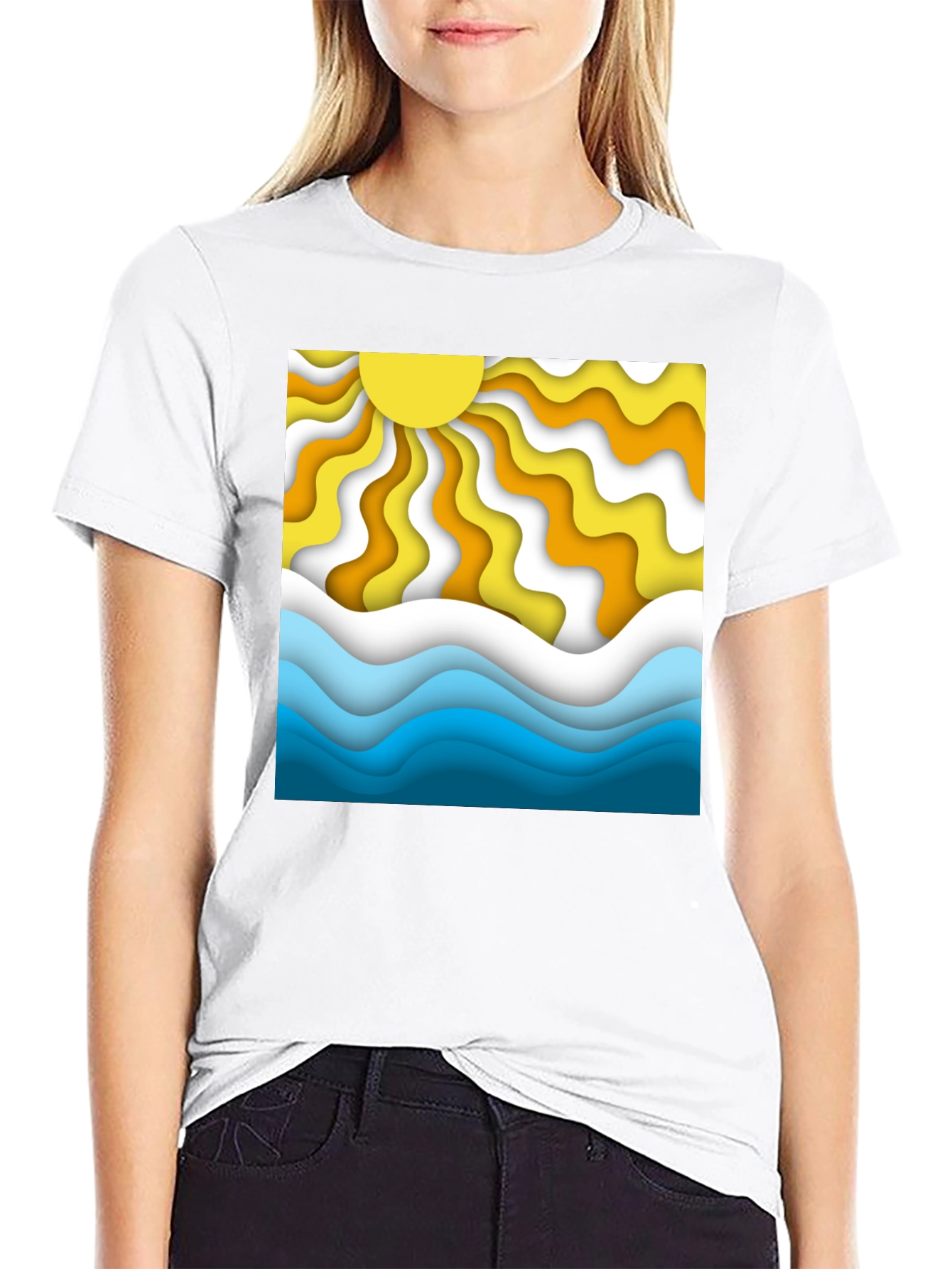 Retro Sun & Waves Graphic T-Shirt