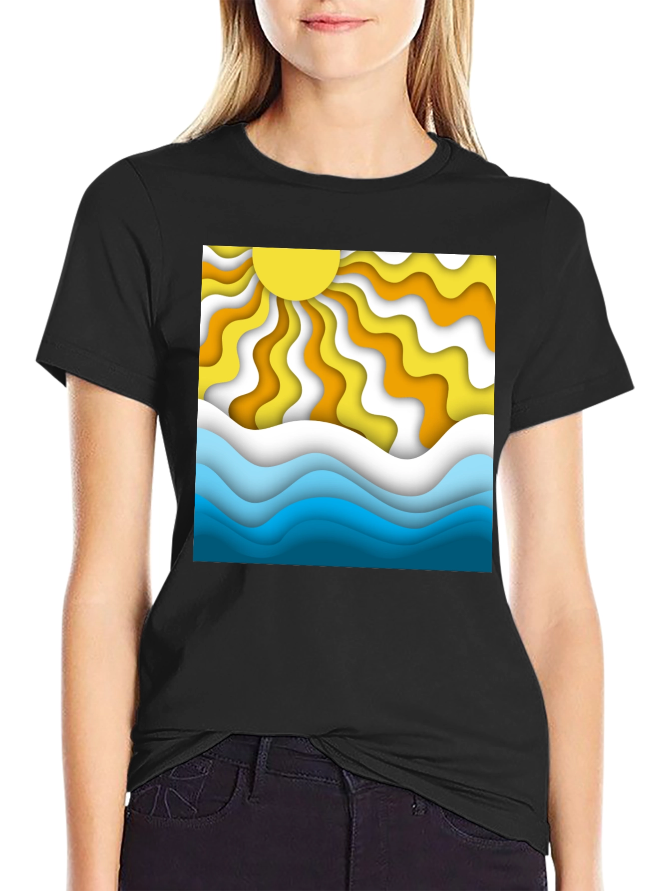 Retro Sun & Waves Graphic T-Shirt