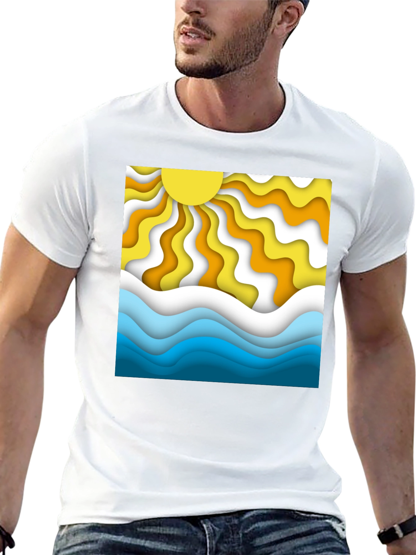 Retro Sun & Waves Graphic T-Shirt