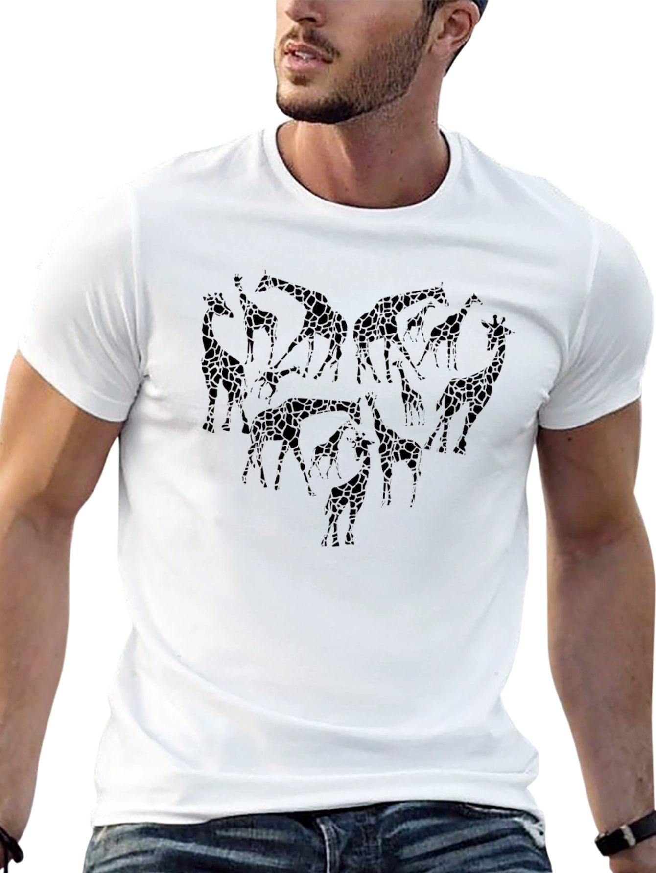 Giraffe Heart Graphic Tee - Stylish Mens Black T-Shirt