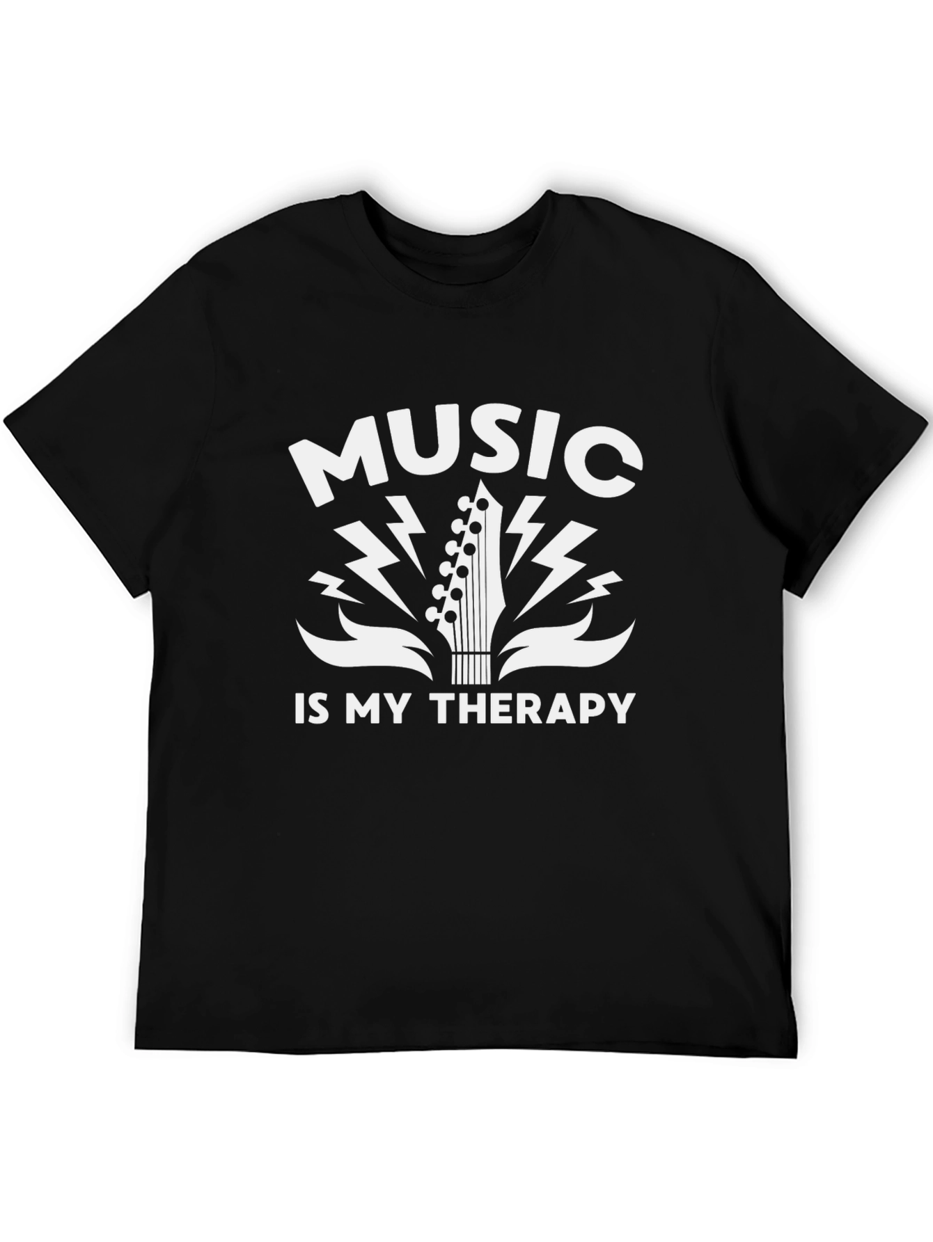 Music is My Therapy Black Graphic T-Shirt