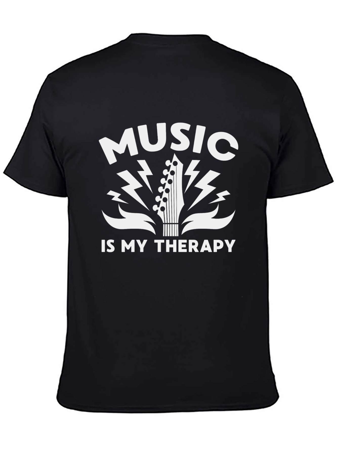 Music is My Therapy Black Graphic T-Shirt