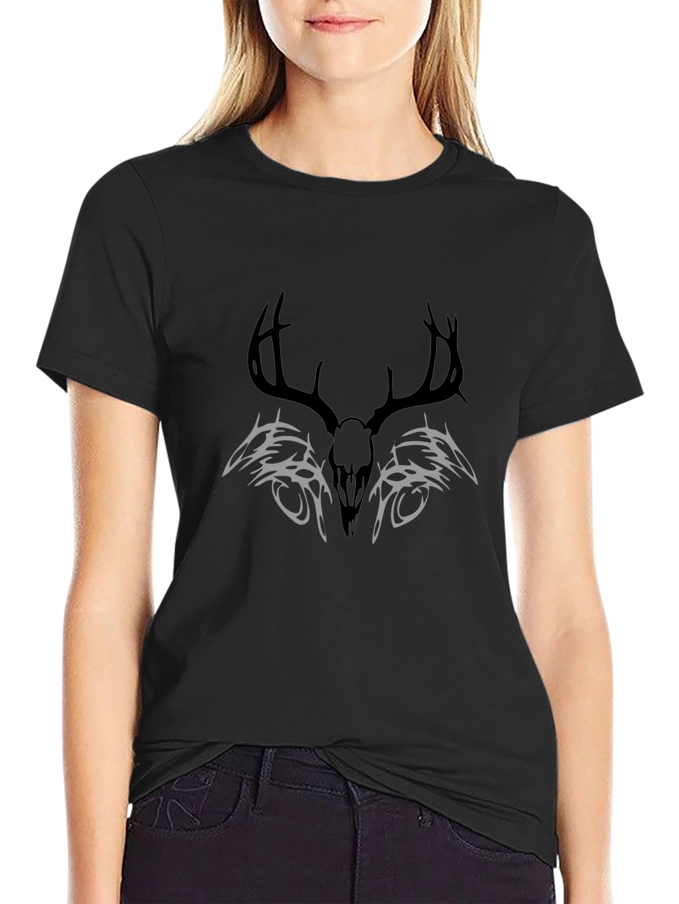 Deer Skull Tribal Graphic T-Shirt