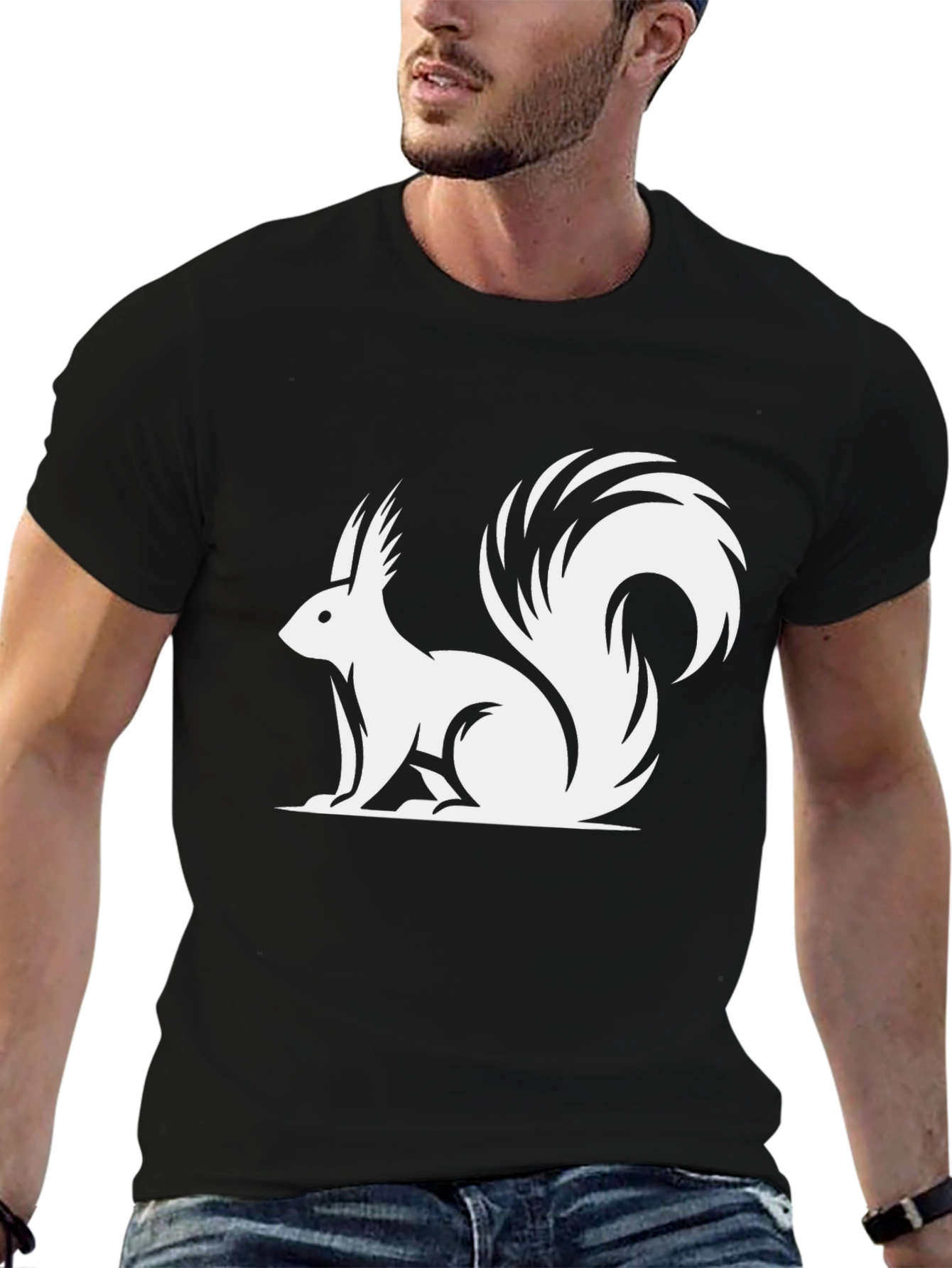 Squirrel Graphic Print Black T-Shirt