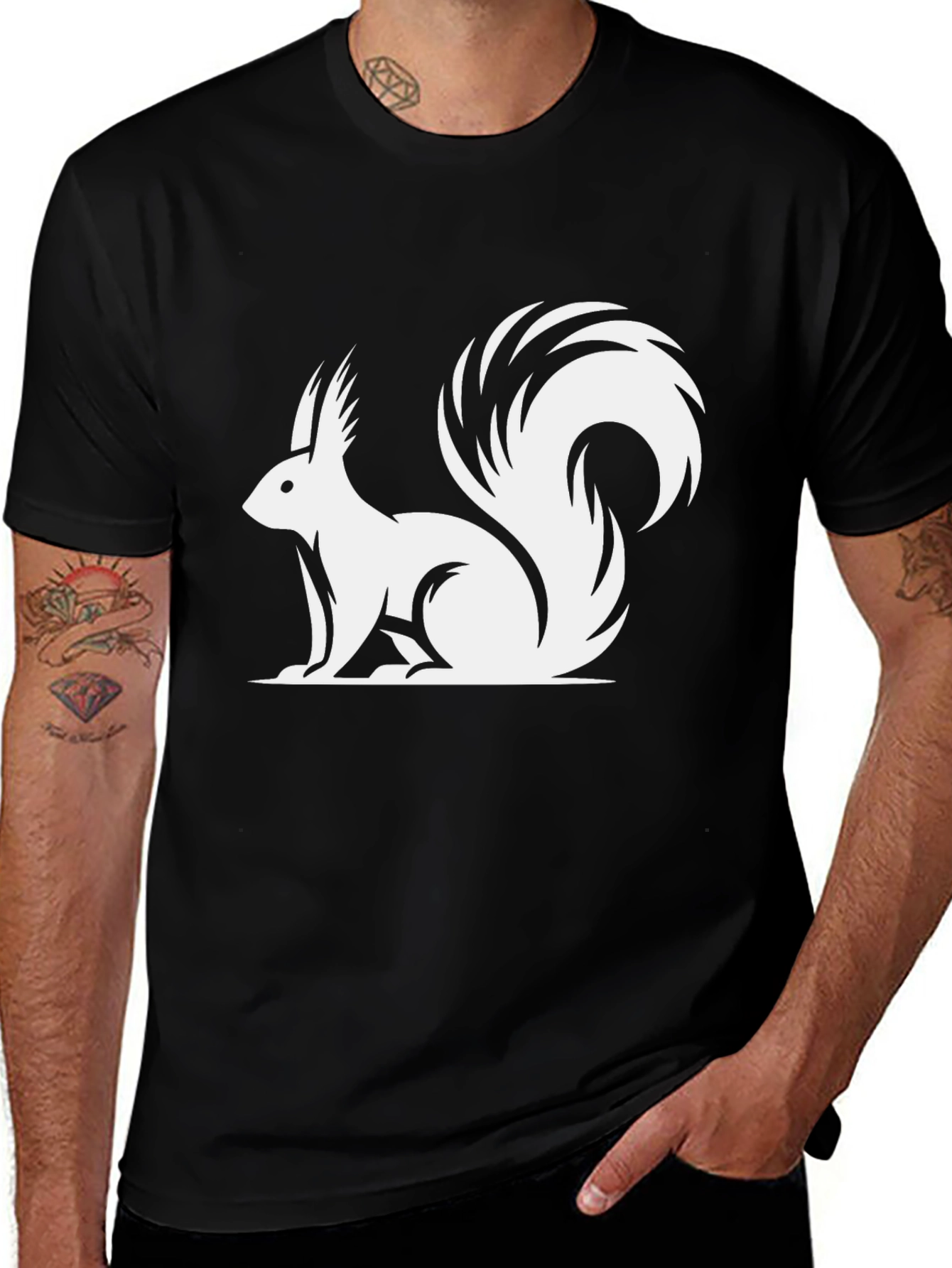 Squirrel Graphic Print Black T-Shirt