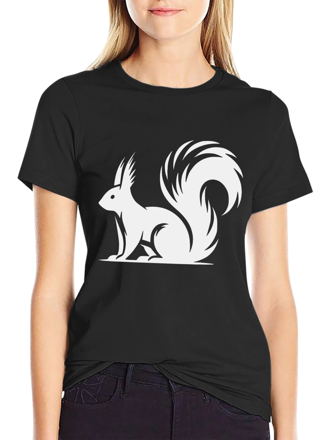 Squirrel Graphic Print Black T-Shirt