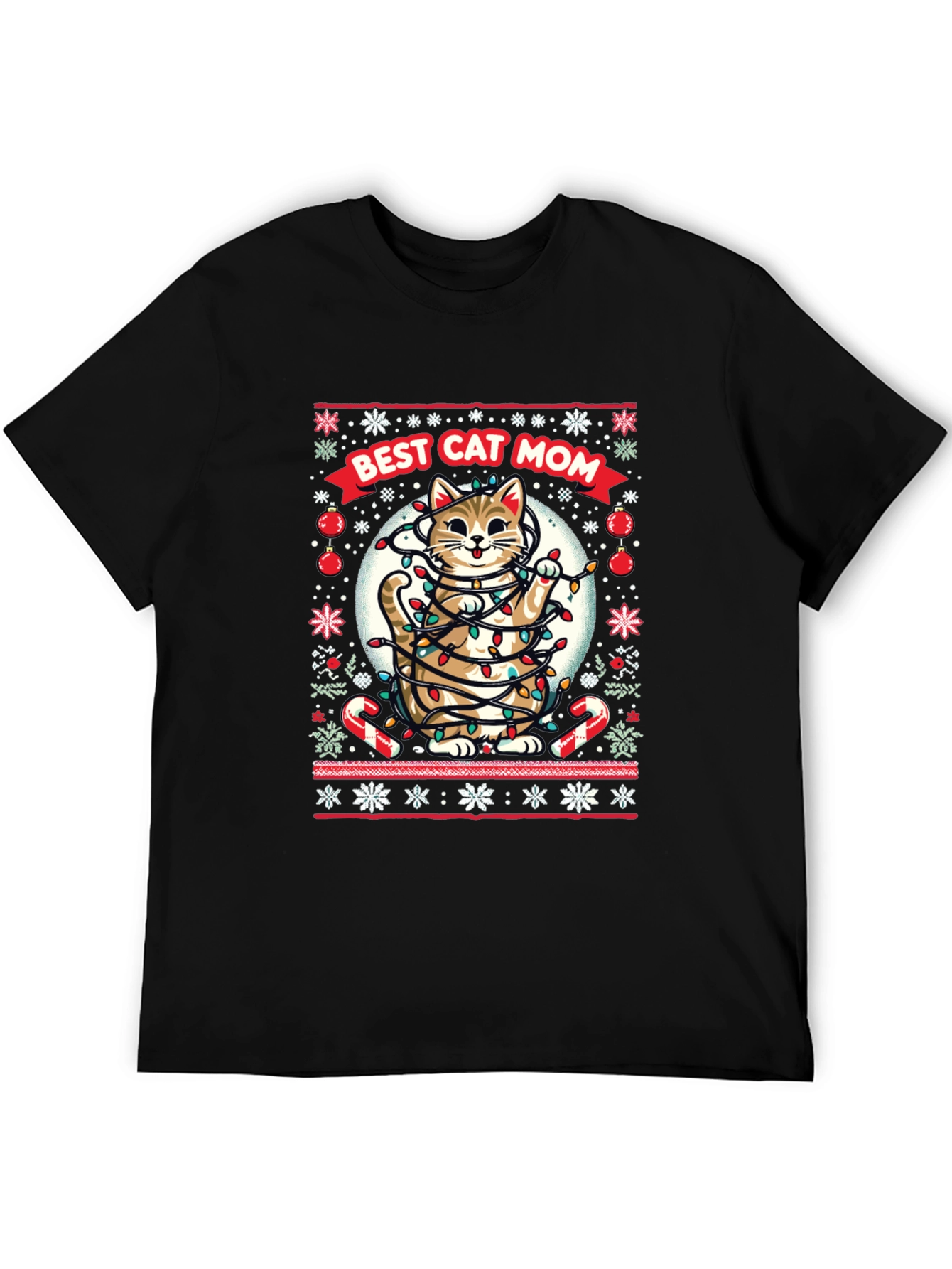 Best Cat Mom Ugly Christmas T-Shirt