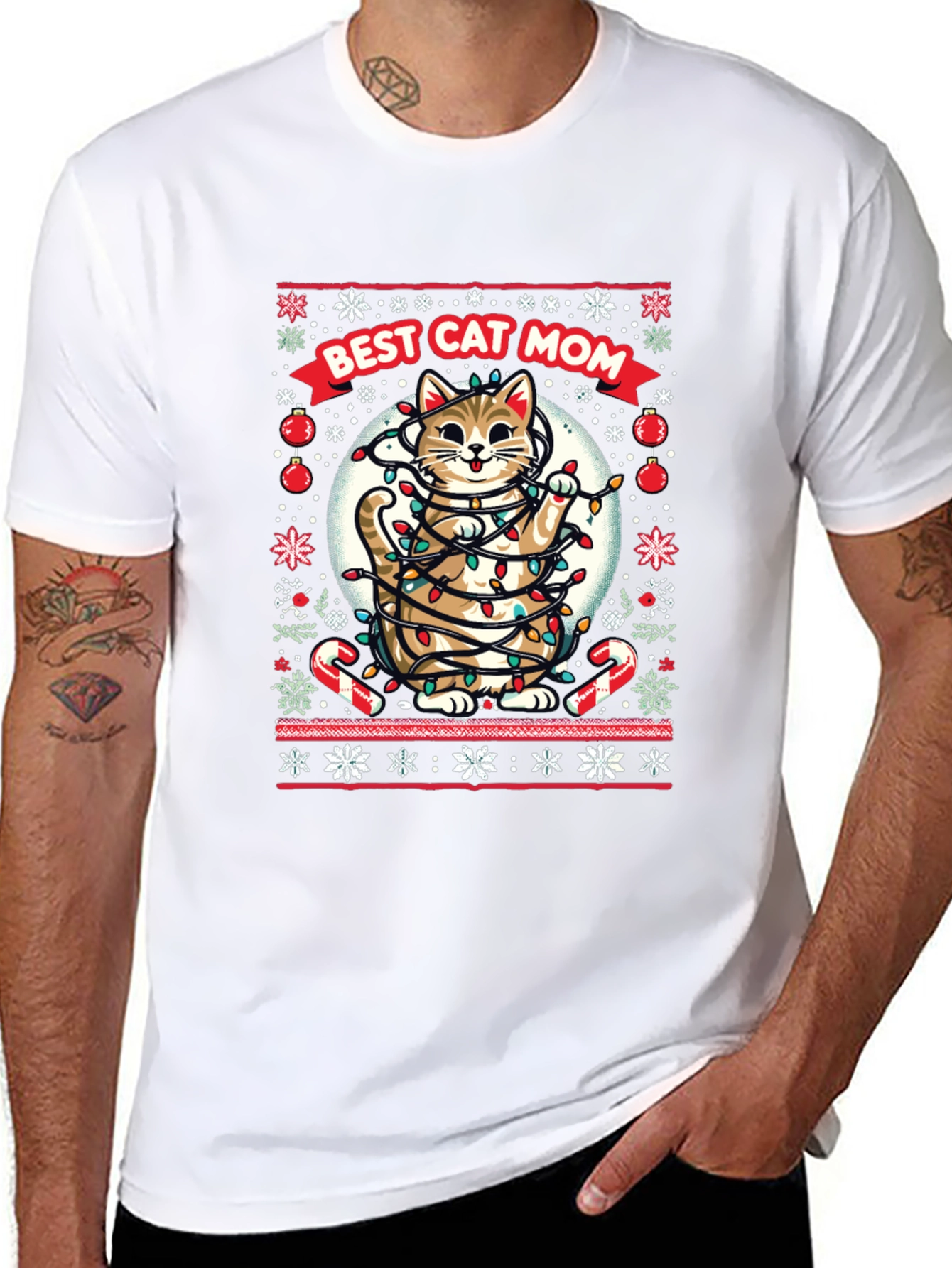 Best Cat Mom Ugly Christmas T-Shirt