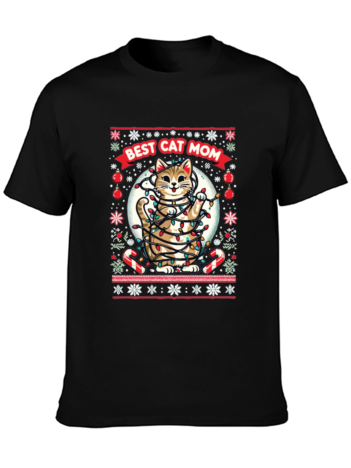 Best Cat Mom Ugly Christmas T-Shirt