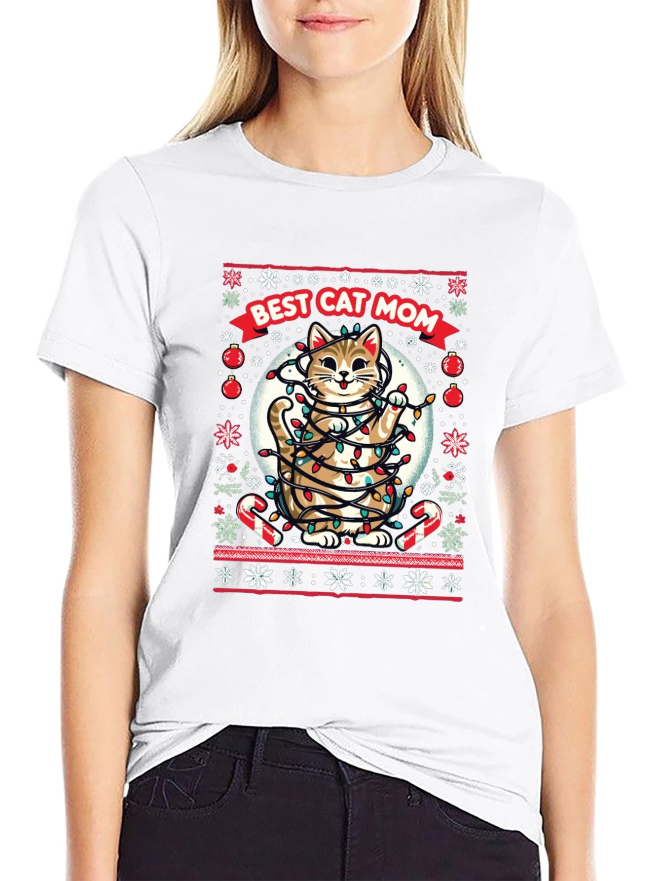 Best Cat Mom Ugly Christmas T-Shirt