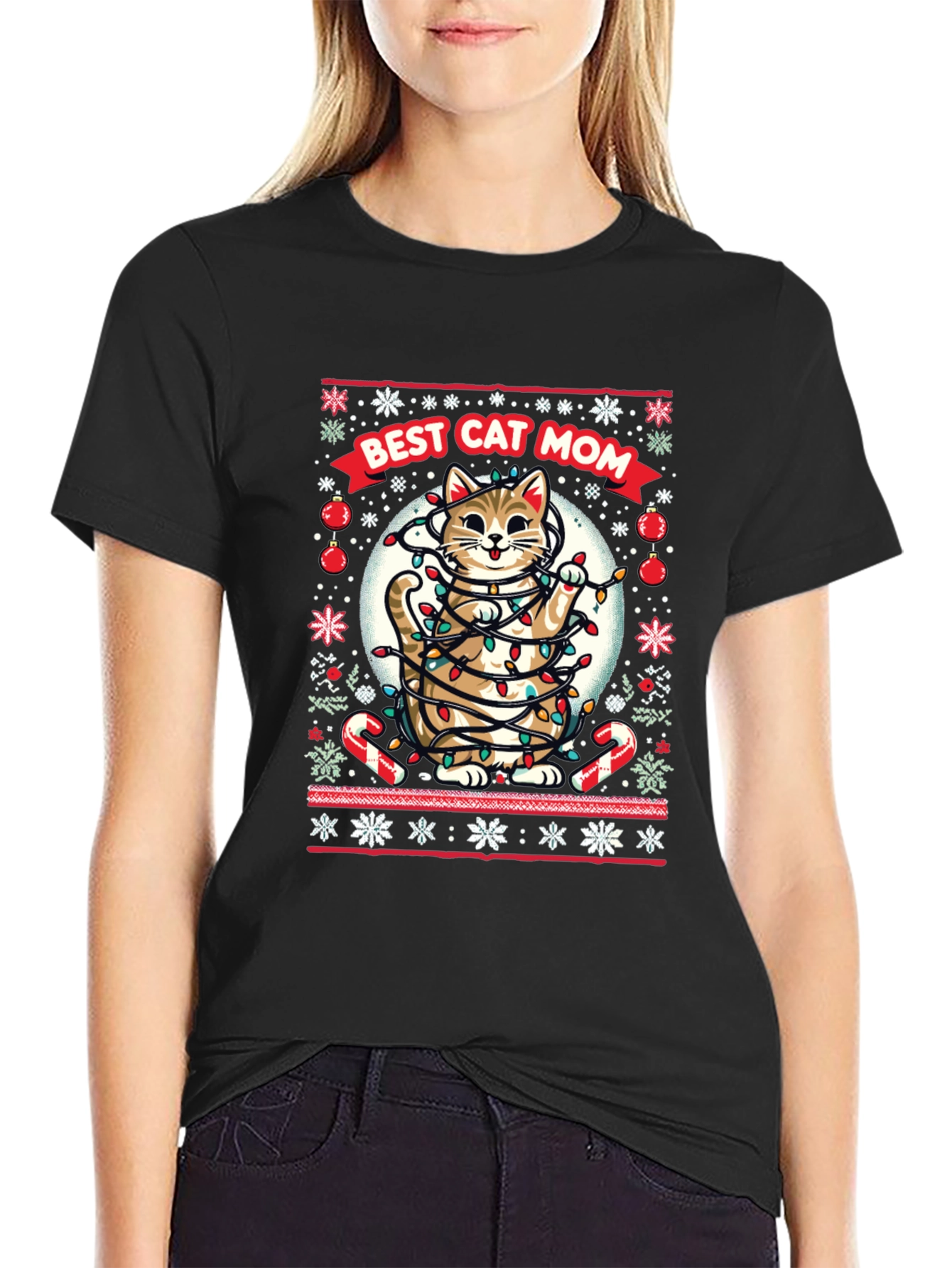 Best Cat Mom Ugly Christmas T-Shirt
