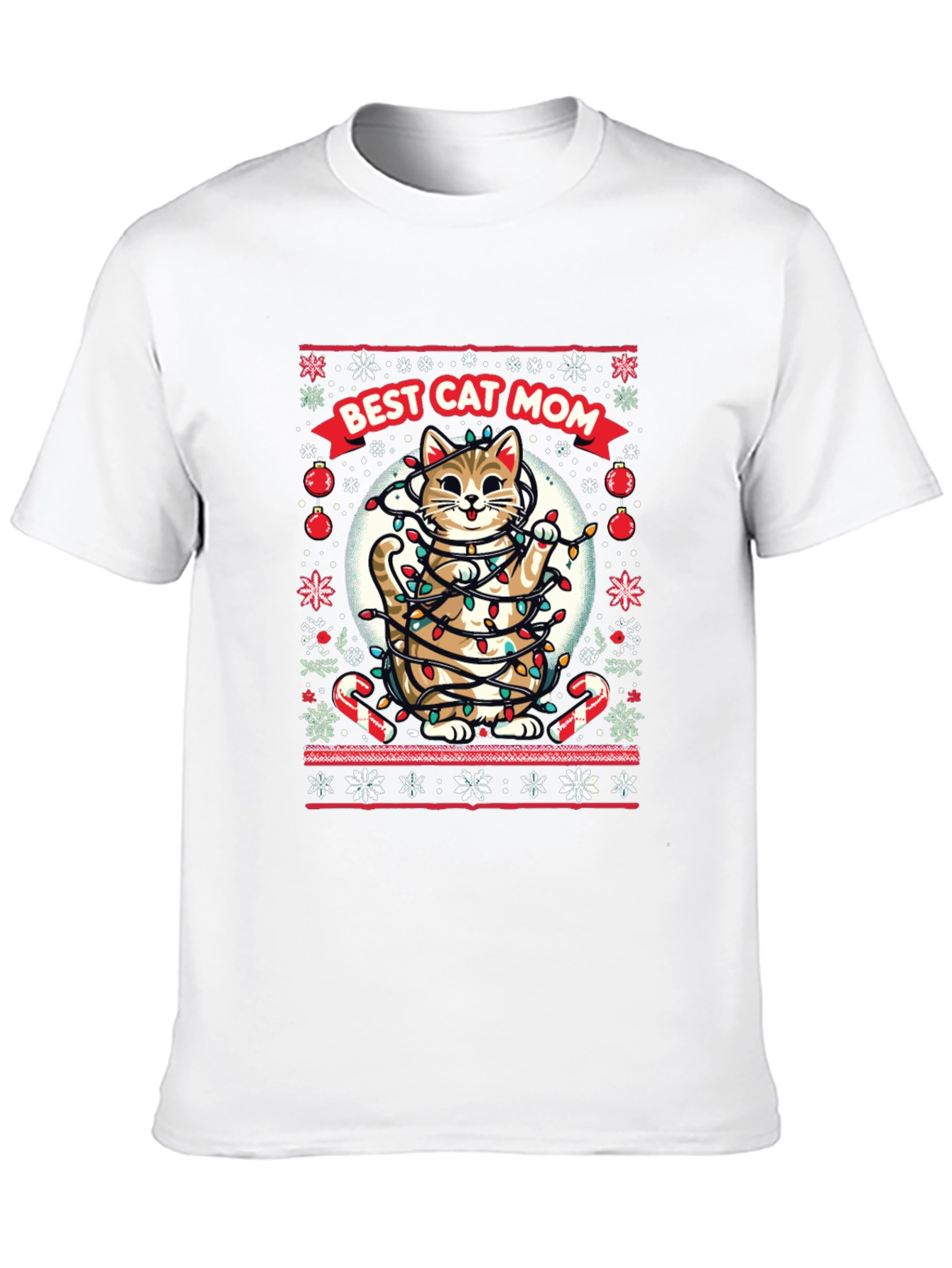 Best Cat Mom Ugly Christmas T-Shirt