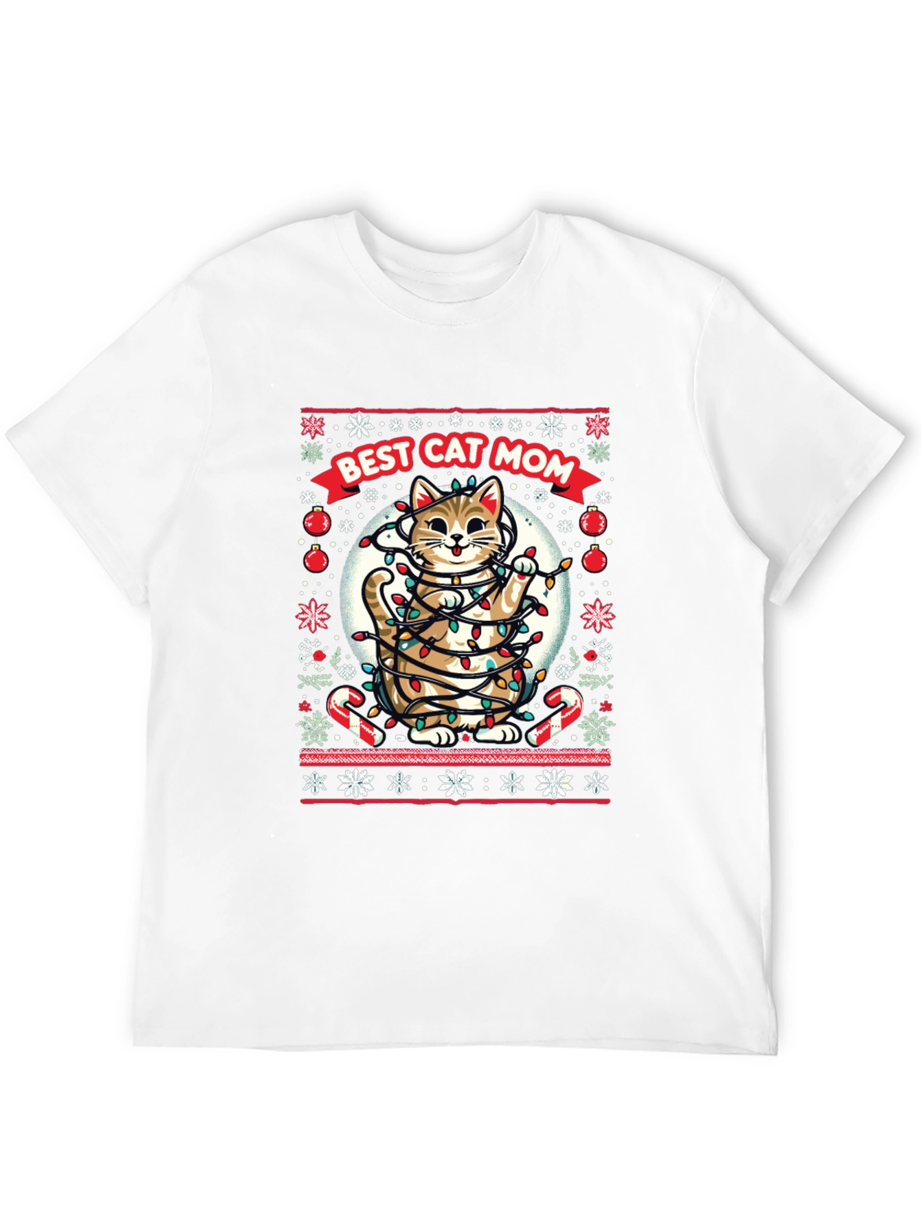 Best Cat Mom Ugly Christmas T-Shirt