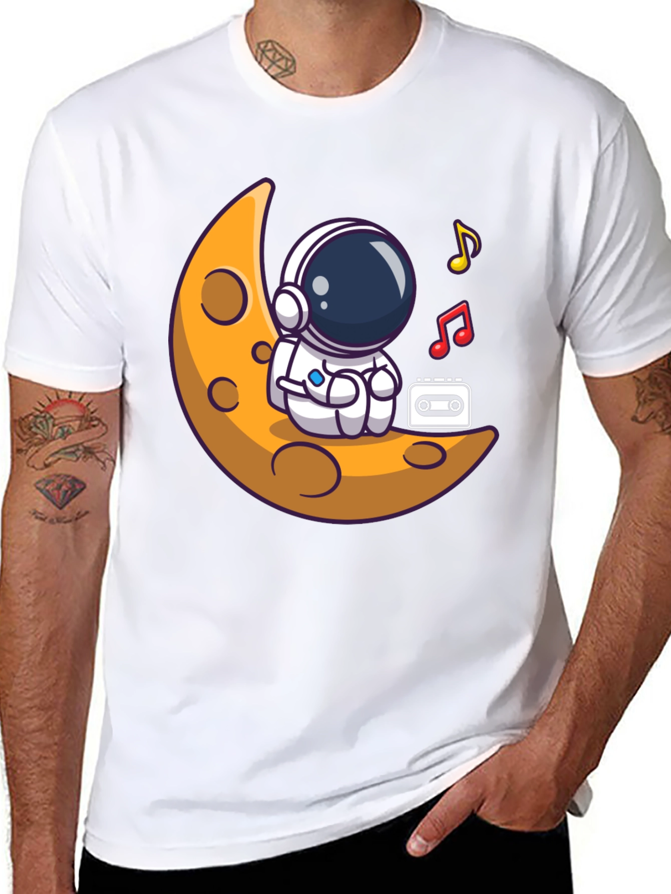 Astronaut Moon Tunes Black T-Shirt